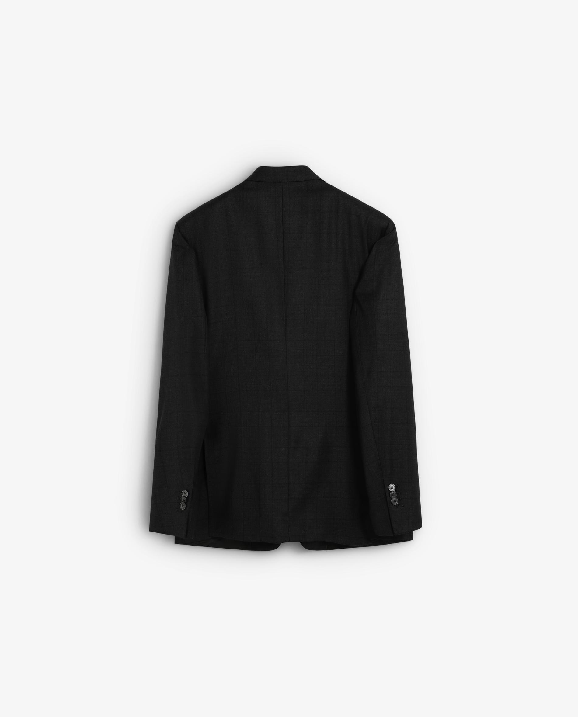 Blazer Regular Fit em Lã Aos Quadrados Cinzento-escuro-8