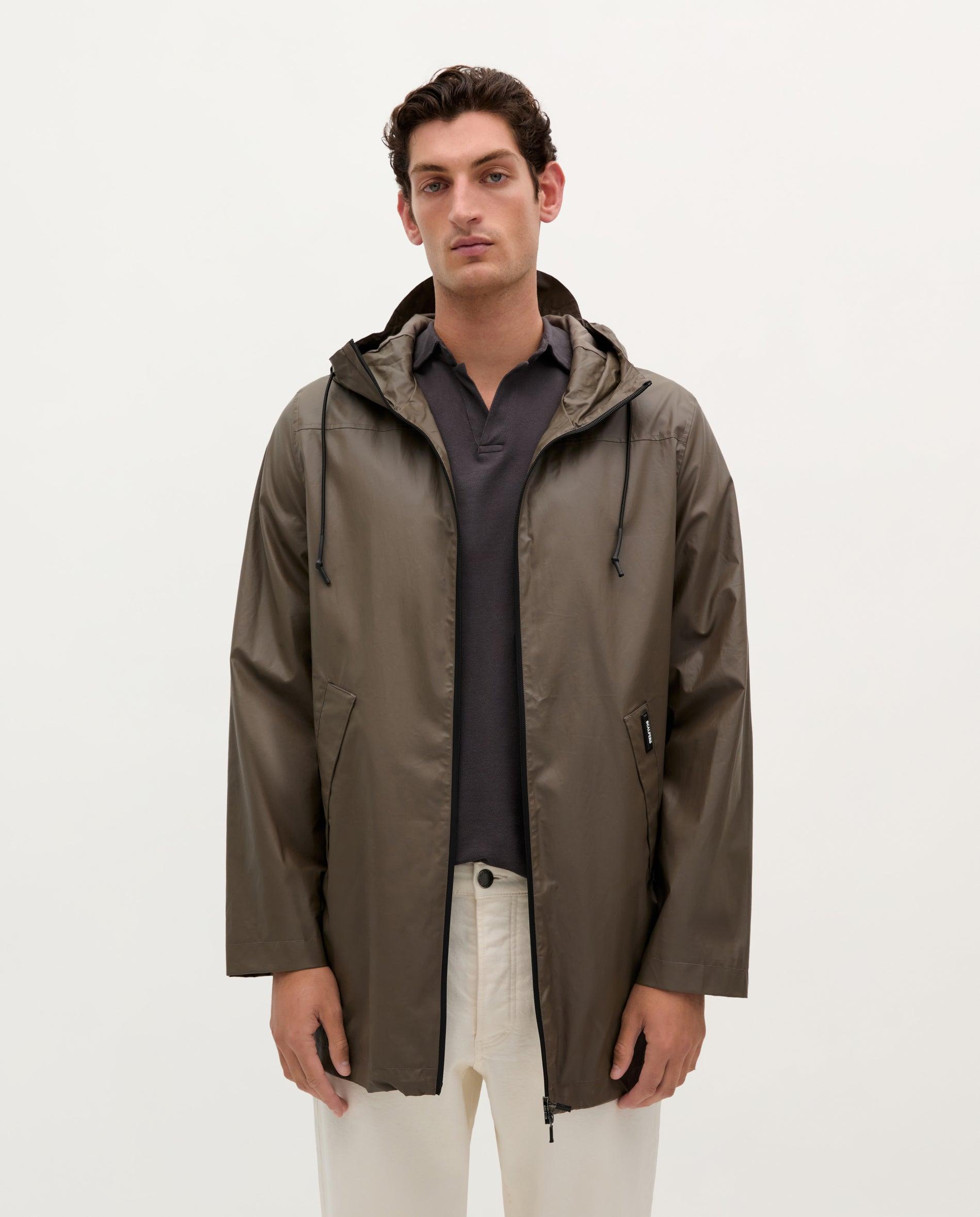 Parka Impermeável com Capuz Ajustável Castanho-1