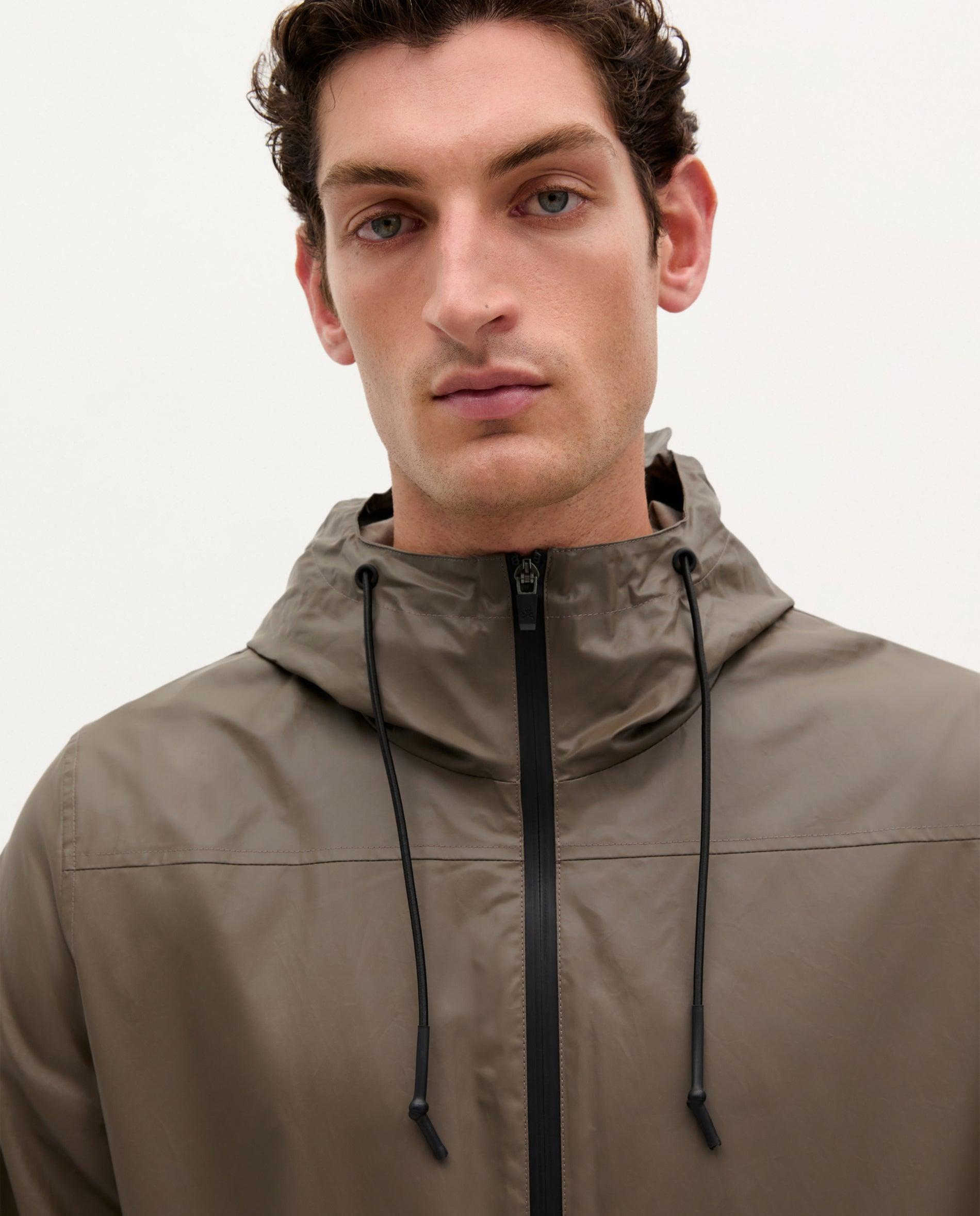 Parka Impermeável com Capuz Ajustável Castanho-3