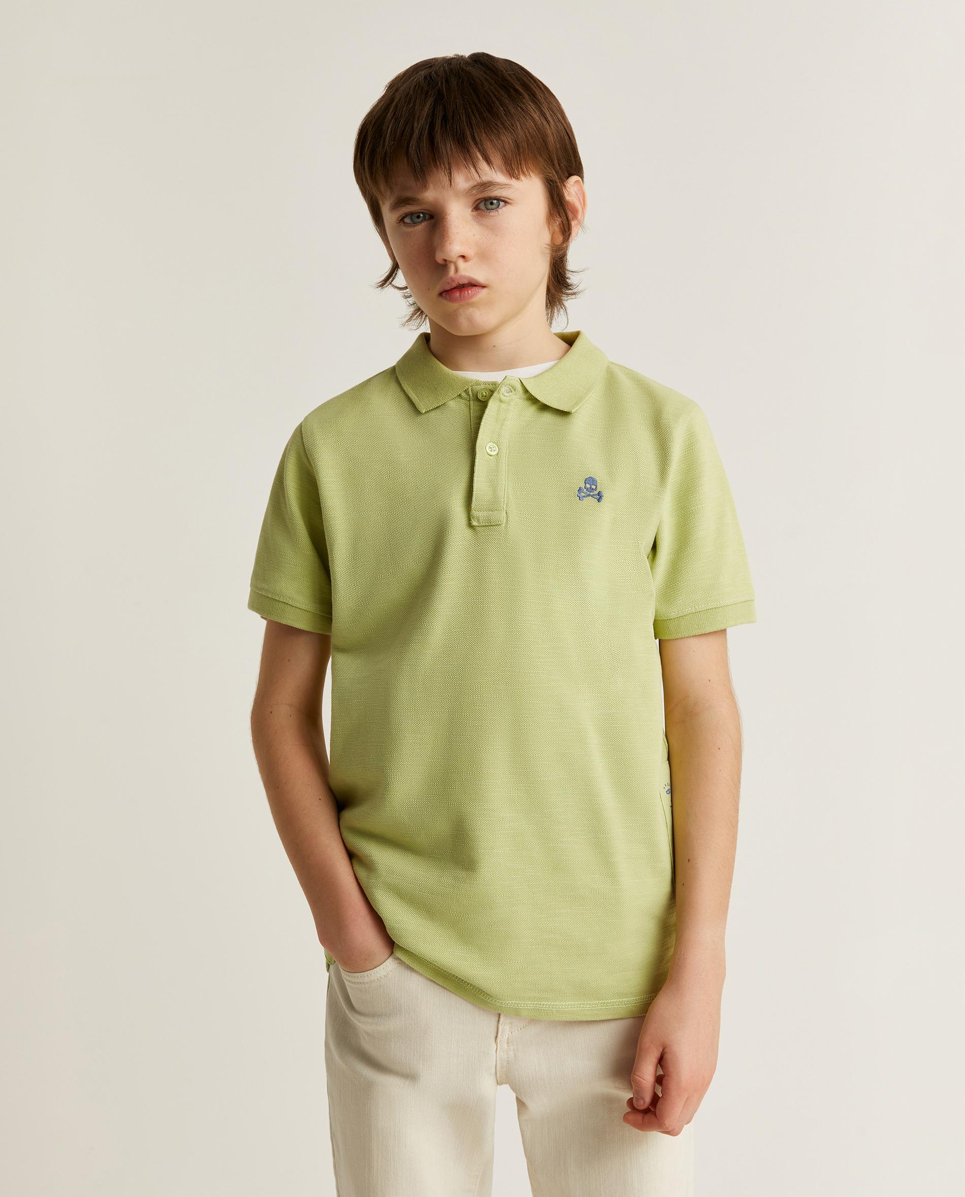 Polo Infantil de Manga Curta com Caveira em Contraste Scalpers Verde-claro-1