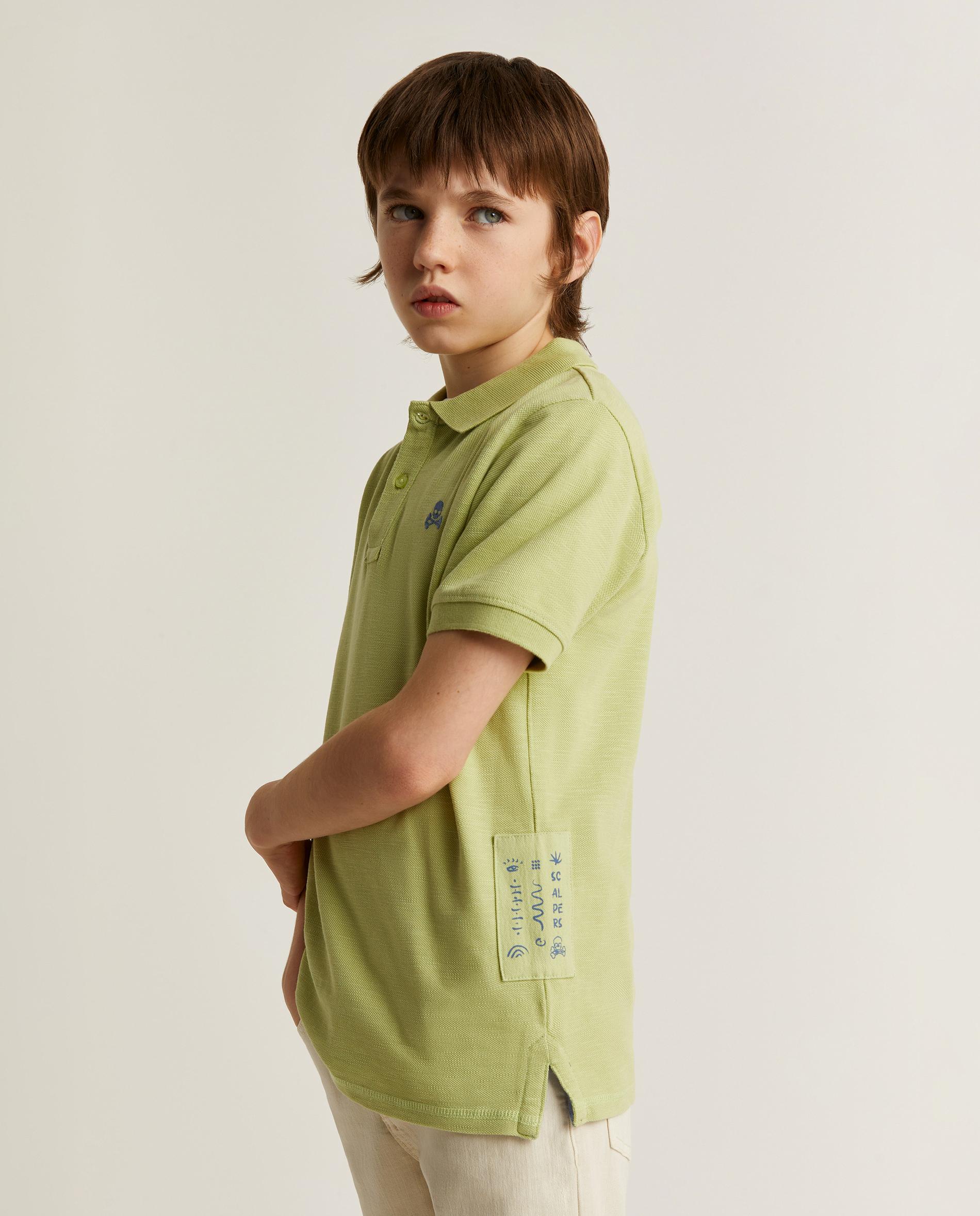 Polo Infantil de Manga Curta com Caveira em Contraste Scalpers Verde-claro-3