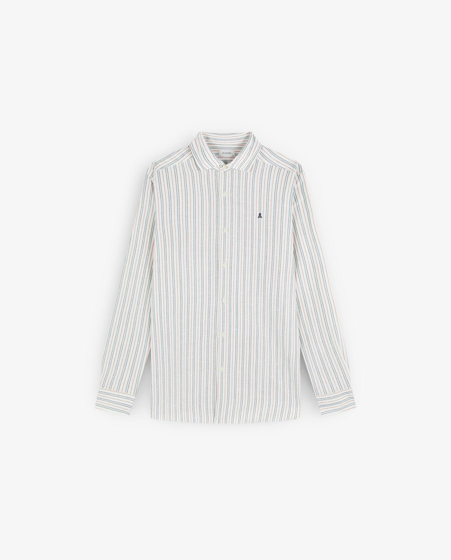 Camisa Regular Fit de Algodão Às Riscas Branco-1