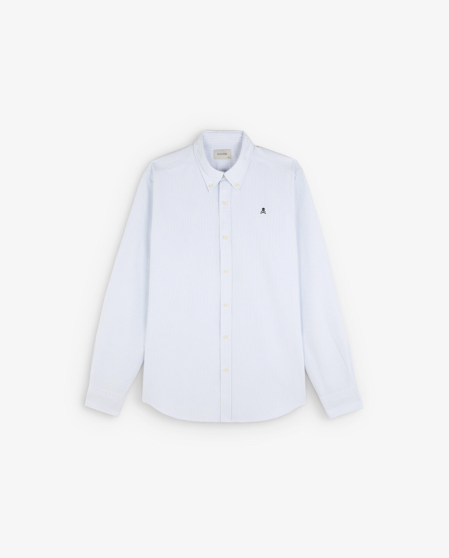 Camisa Regular Fit de Algodão às Riscas Azul-claro-1