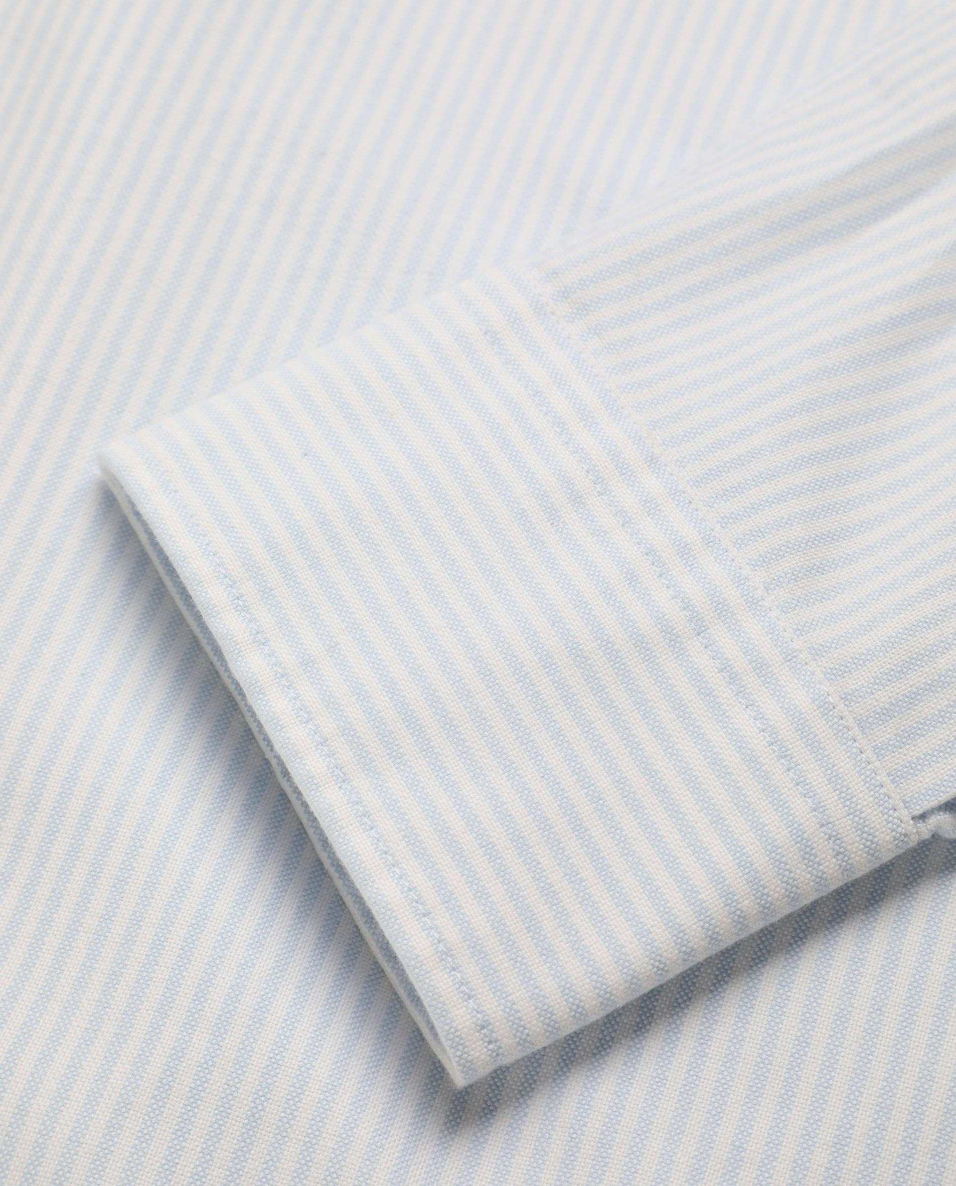 Camisa Regular Fit de Algodão às Riscas Azul-claro-3