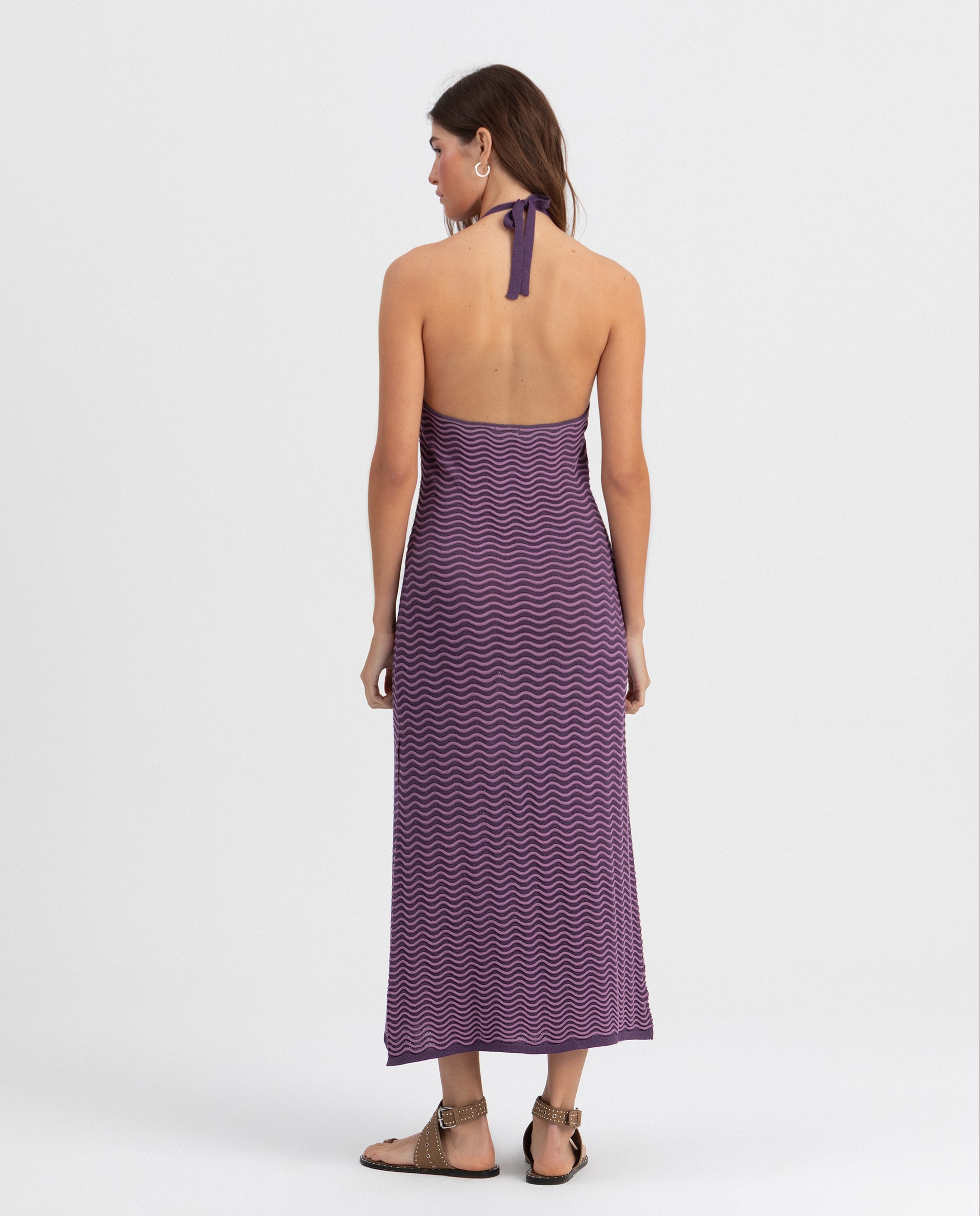 Vestido Midi Halter com Costas Descobertas Lilás-2