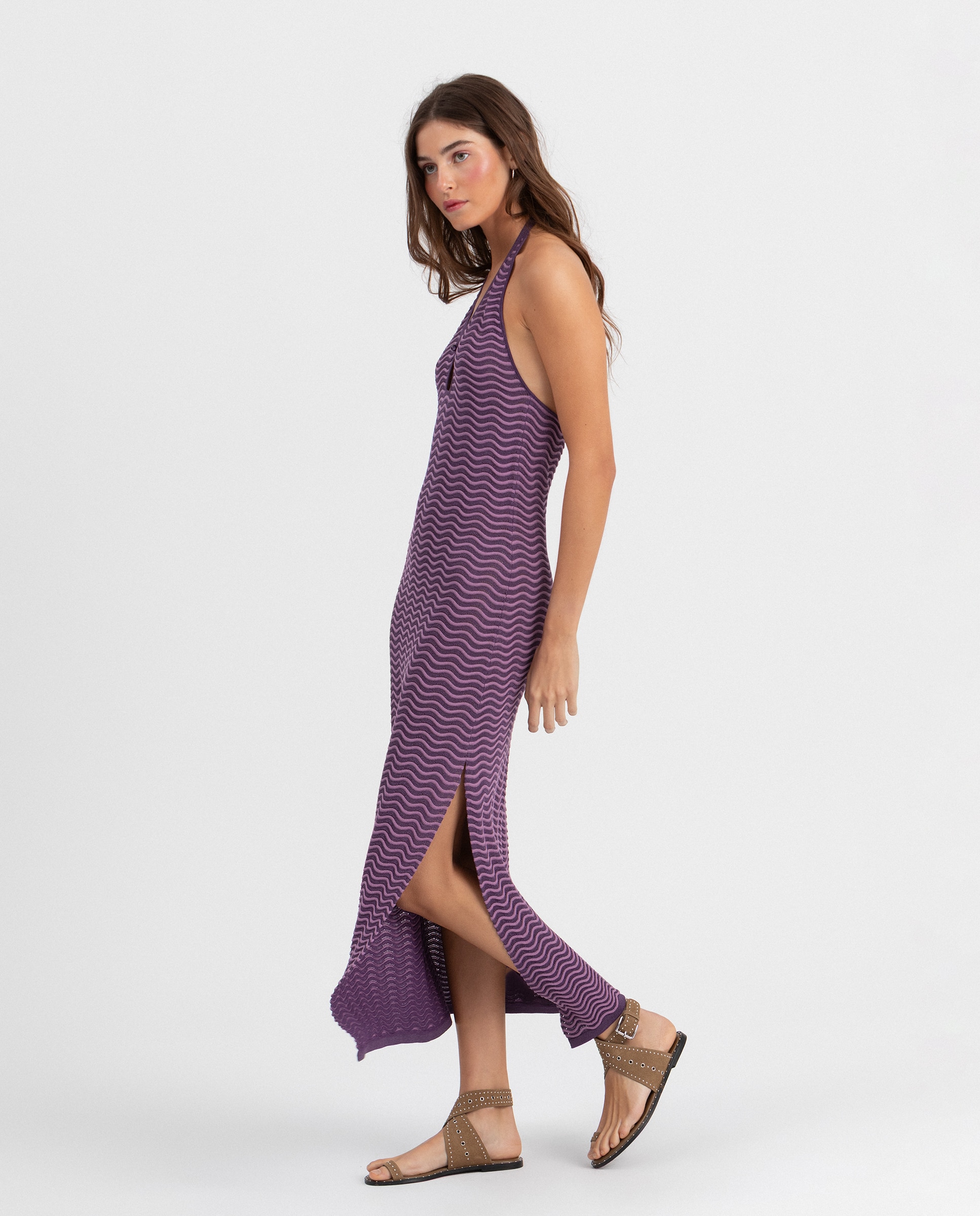 Vestido Midi Halter com Costas Descobertas Lilás-3