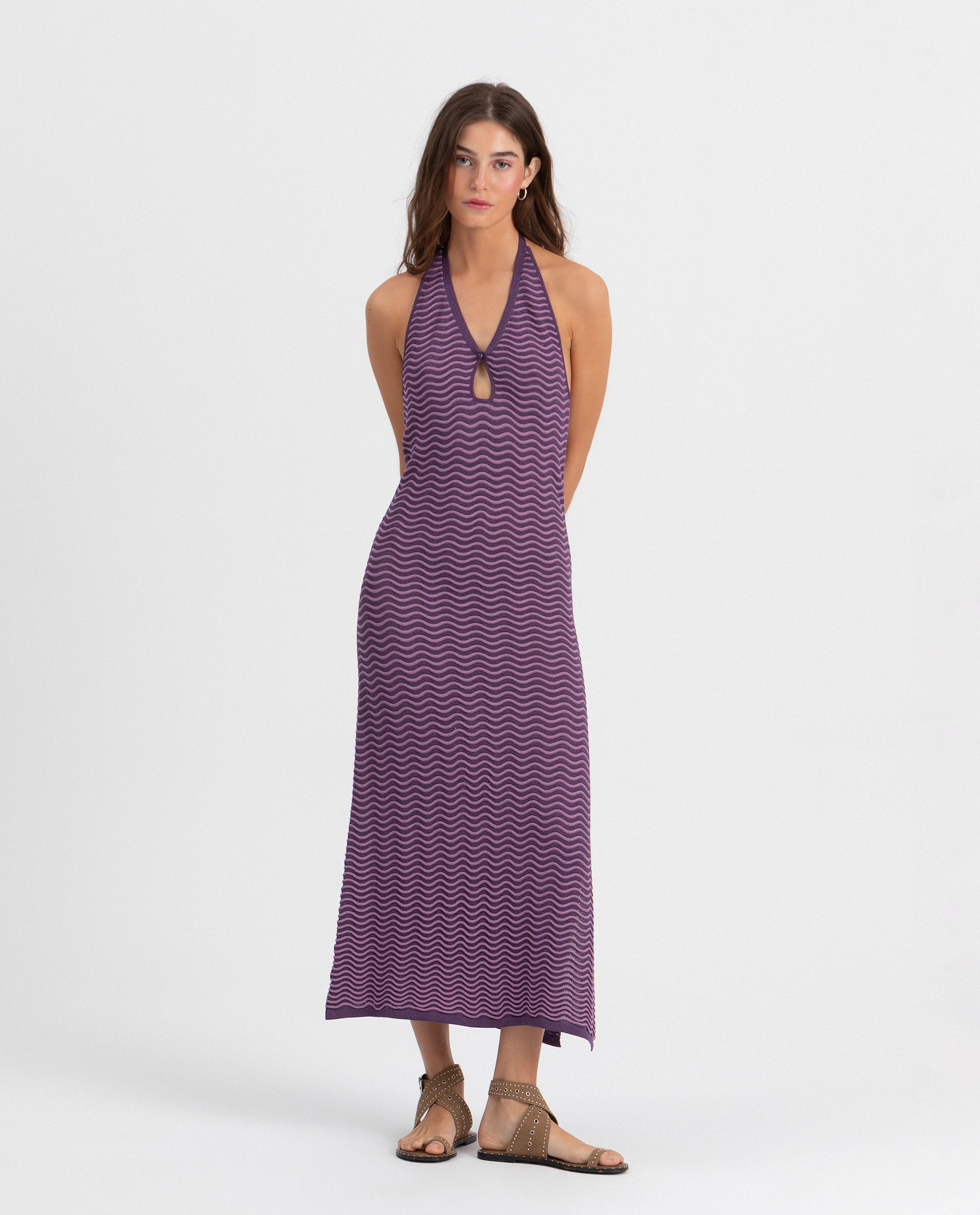 Vestido Midi Halter com Costas Descobertas Lilás-4