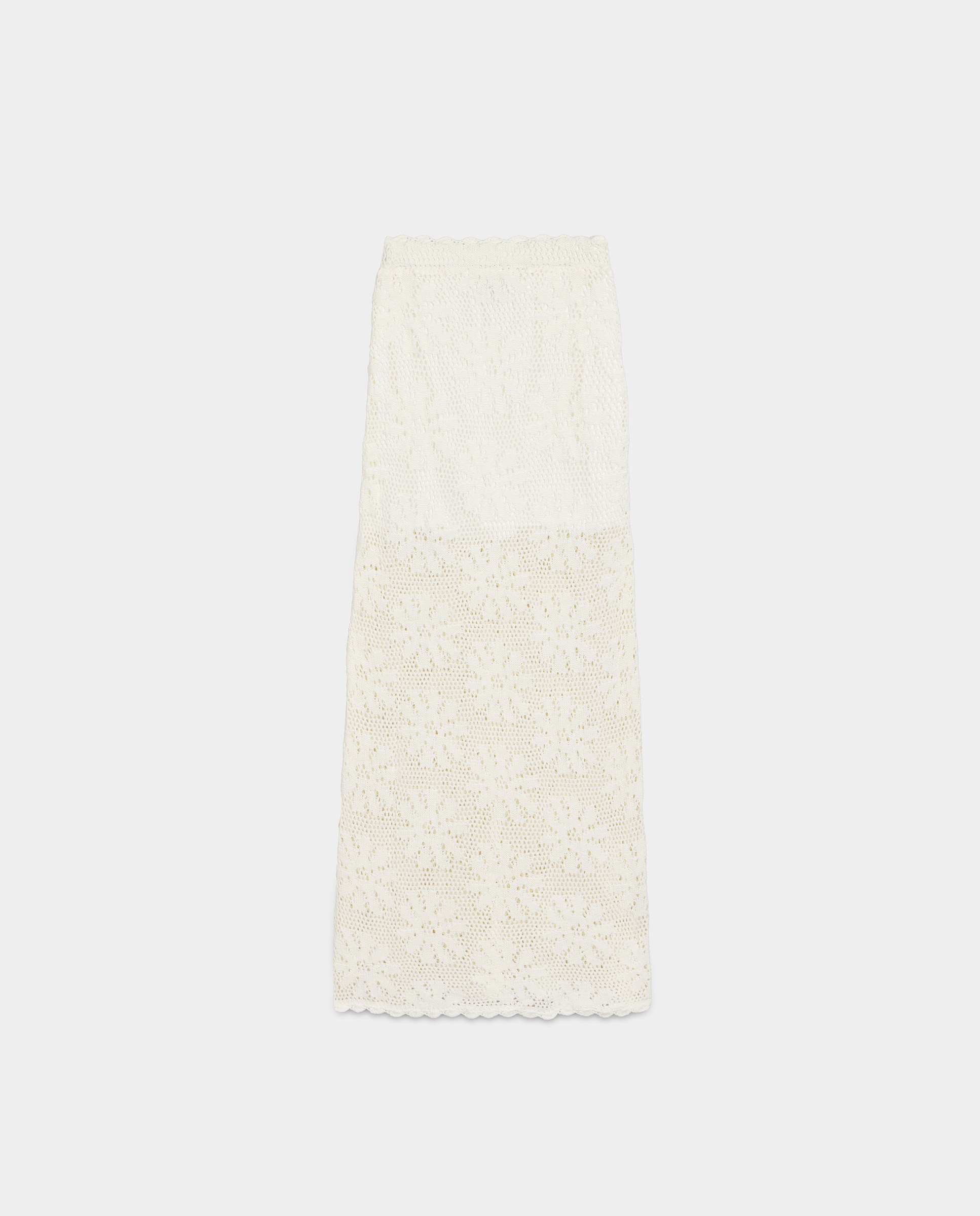 Saia Midi de Malha com Estampado de Flores Cru-5