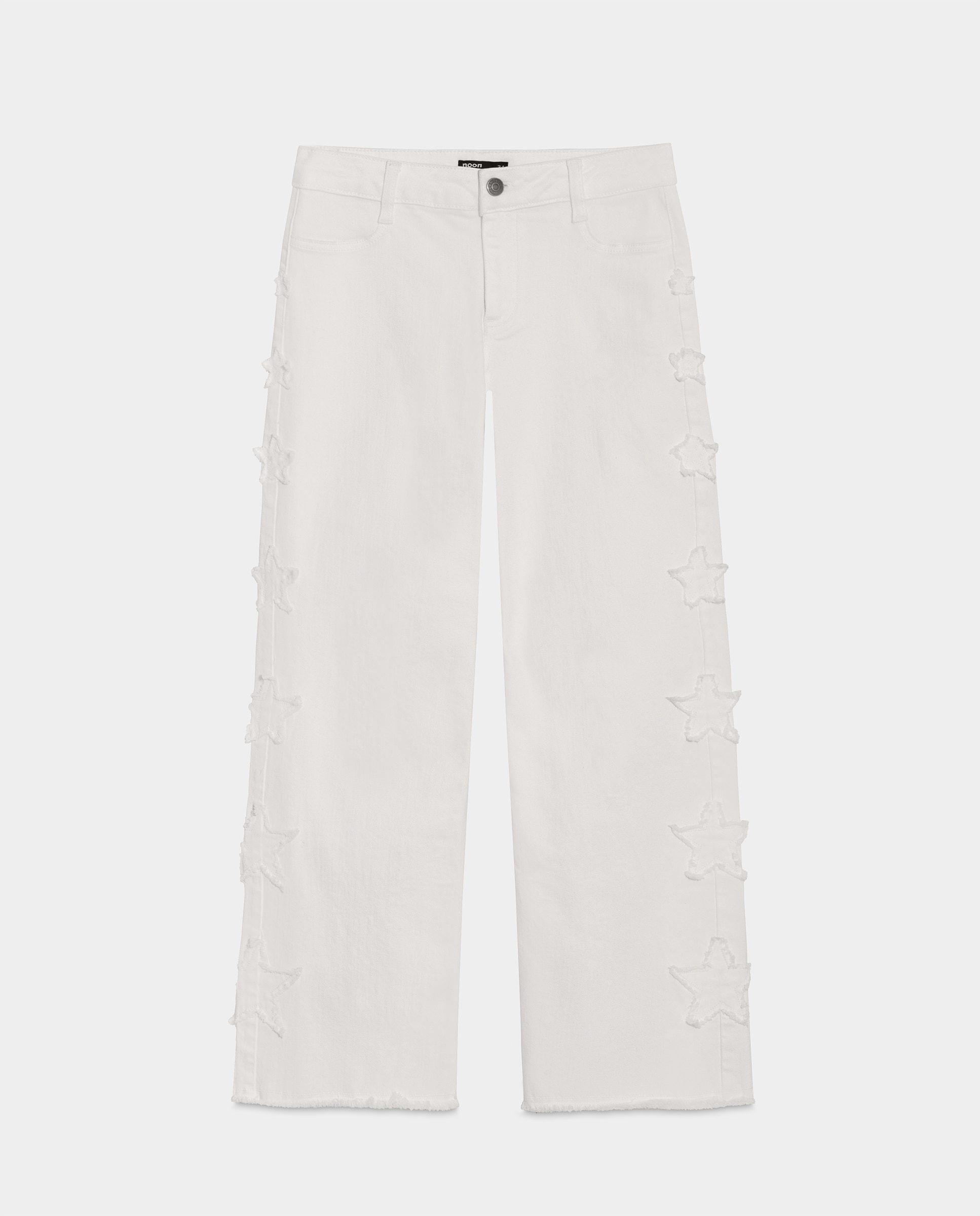 Jeans com Corte a Direito com Estrelas Lateral Branco-5
