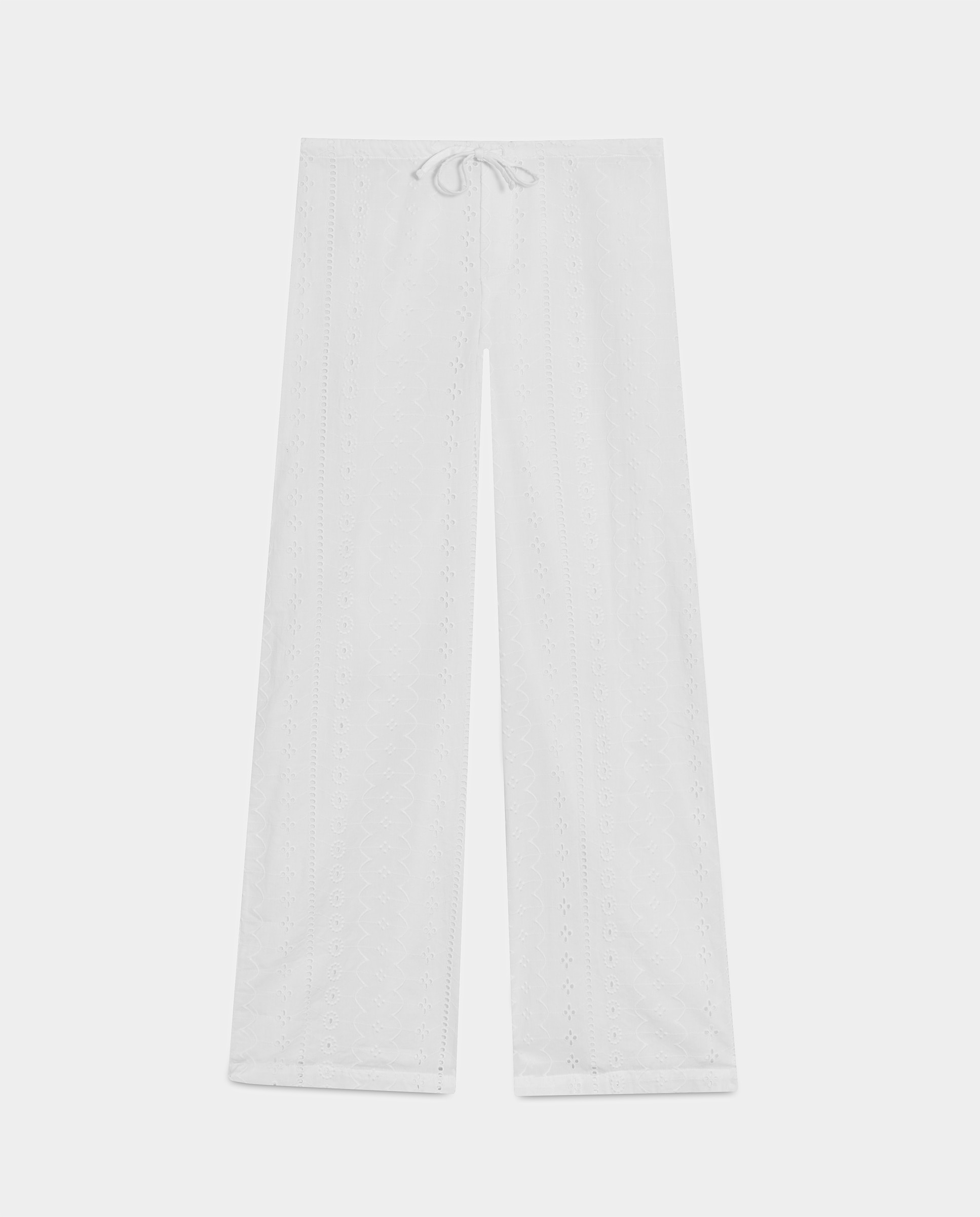 Calças Lisas com Bordado Suíço Branco-5