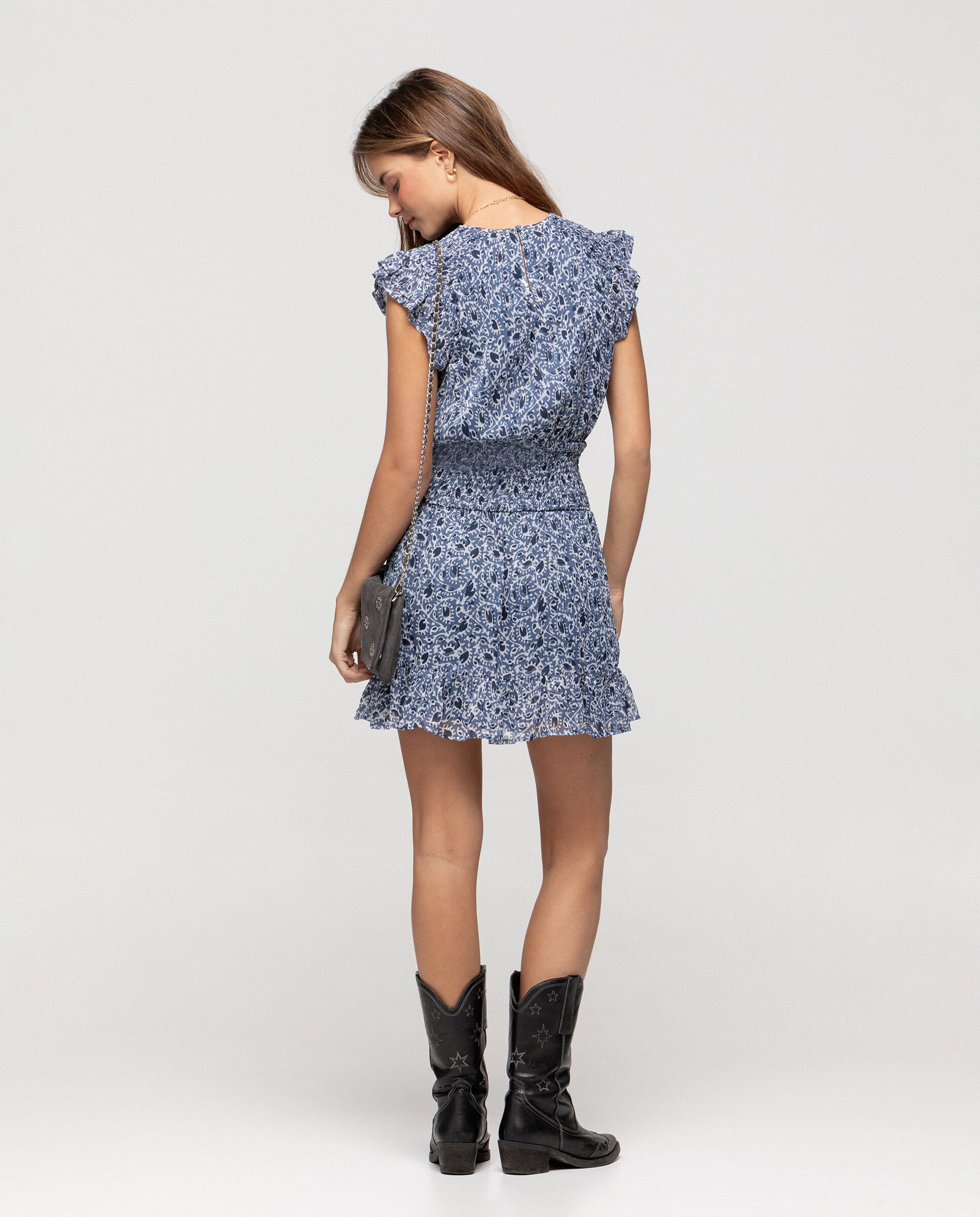 Vestido Curto com Estampado Azul-2