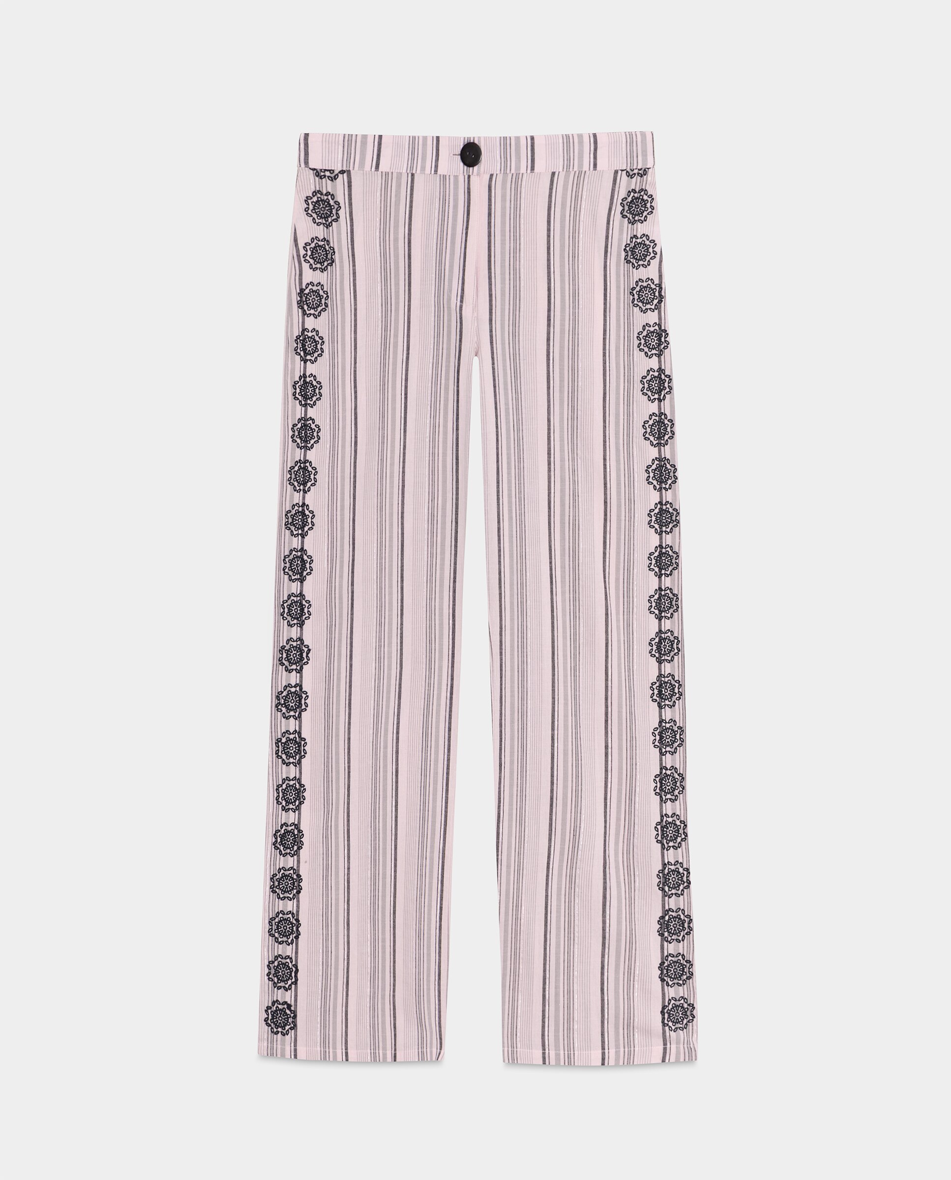 Calças com Estampado Às Riscas e Bordado Rosa-claro-4