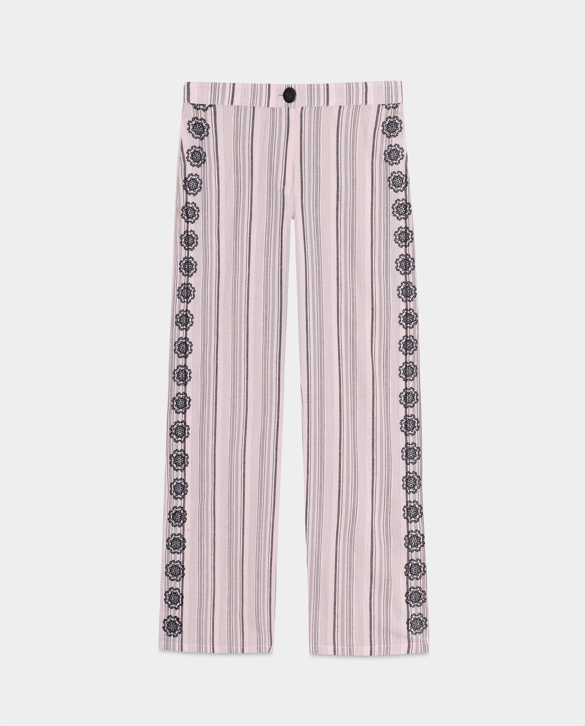 Calças com Estampado Às Riscas e Bordado Rosa-claro-4