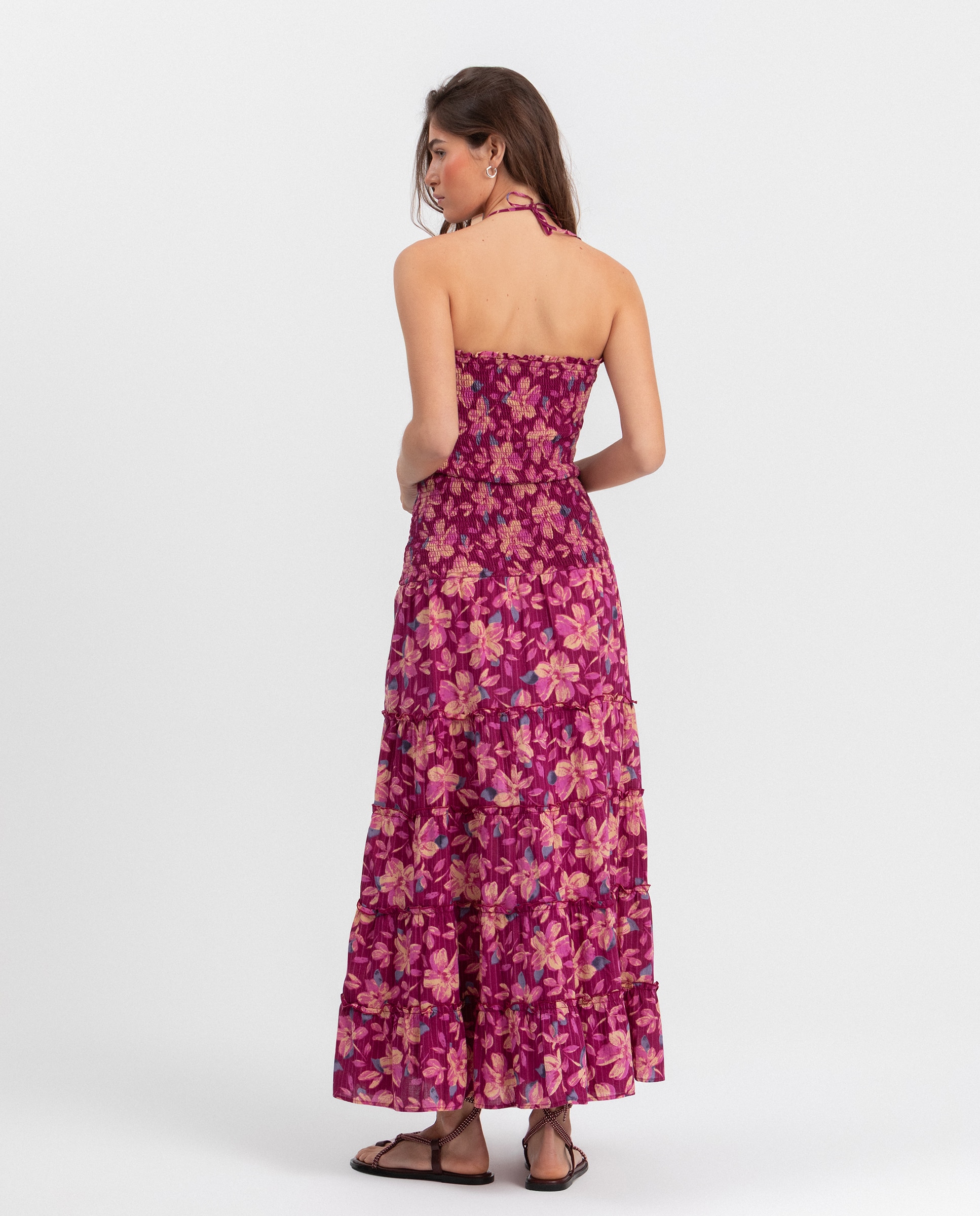 Vestido Midi sem Mangas Fúcsia-2