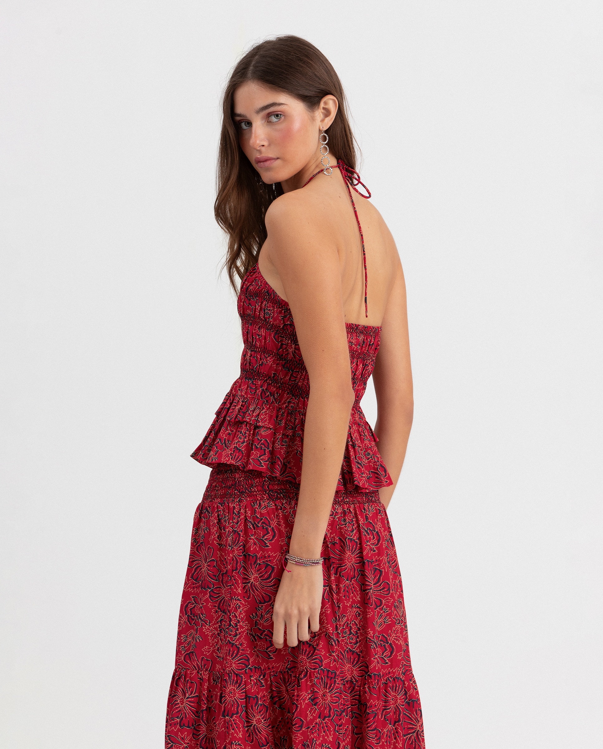 Top Halter com Estampado de Flores Vermelho-2