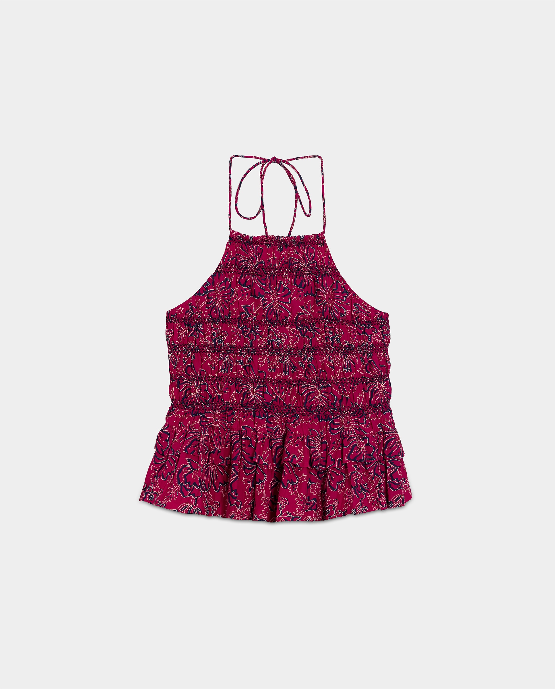 Top Halter com Estampado de Flores Vermelho-5