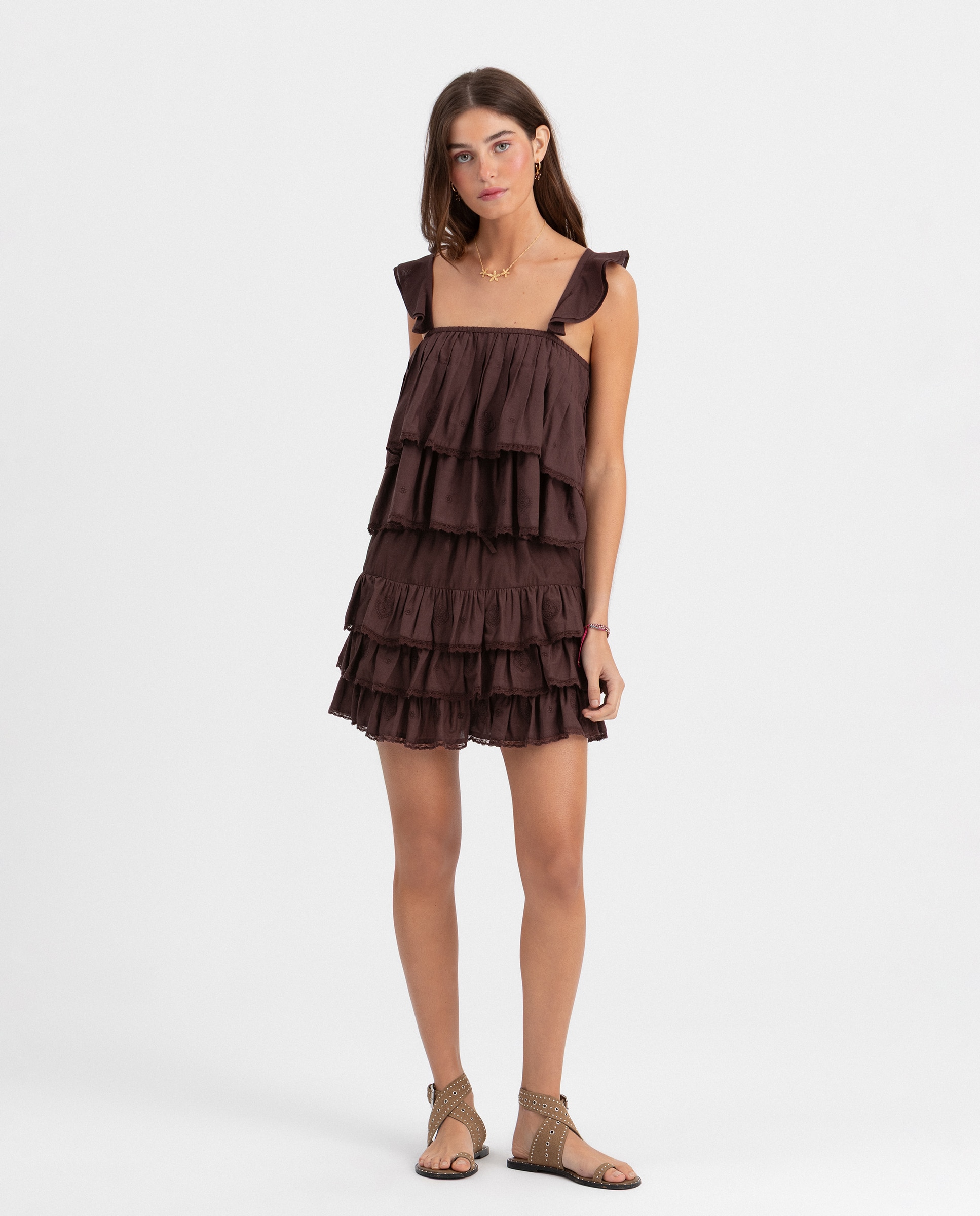 Imagem 0 de Saia Mini com Folho Triplo Bordado