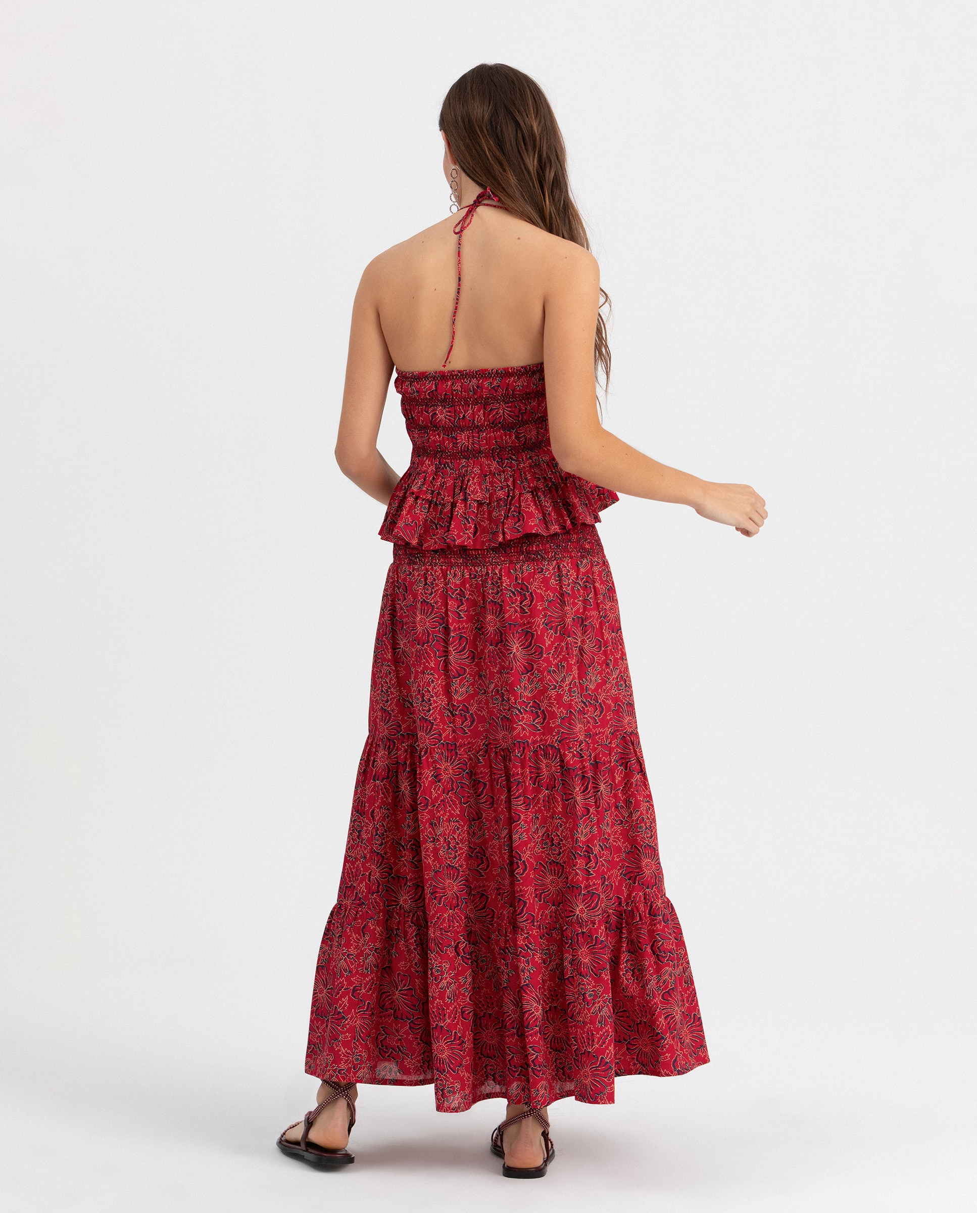 Saia Midi Estampada Flores Vermelho-2