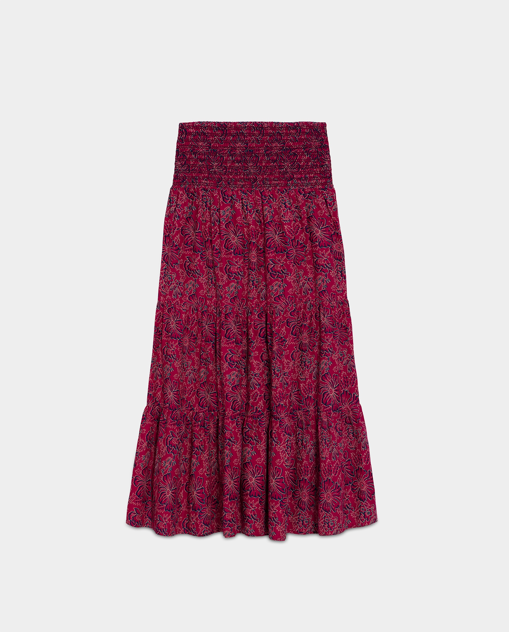 Saia Midi Estampada Flores Vermelho-5