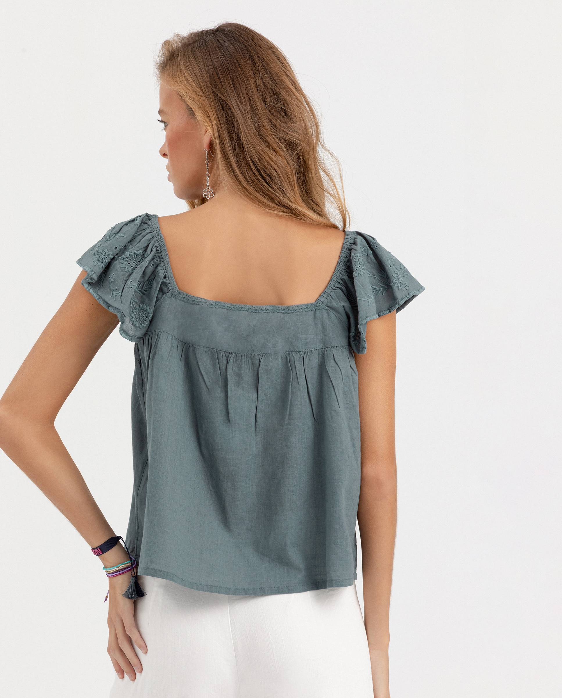Blusa de Alça Larga Fluida Azul-acinzentado-2