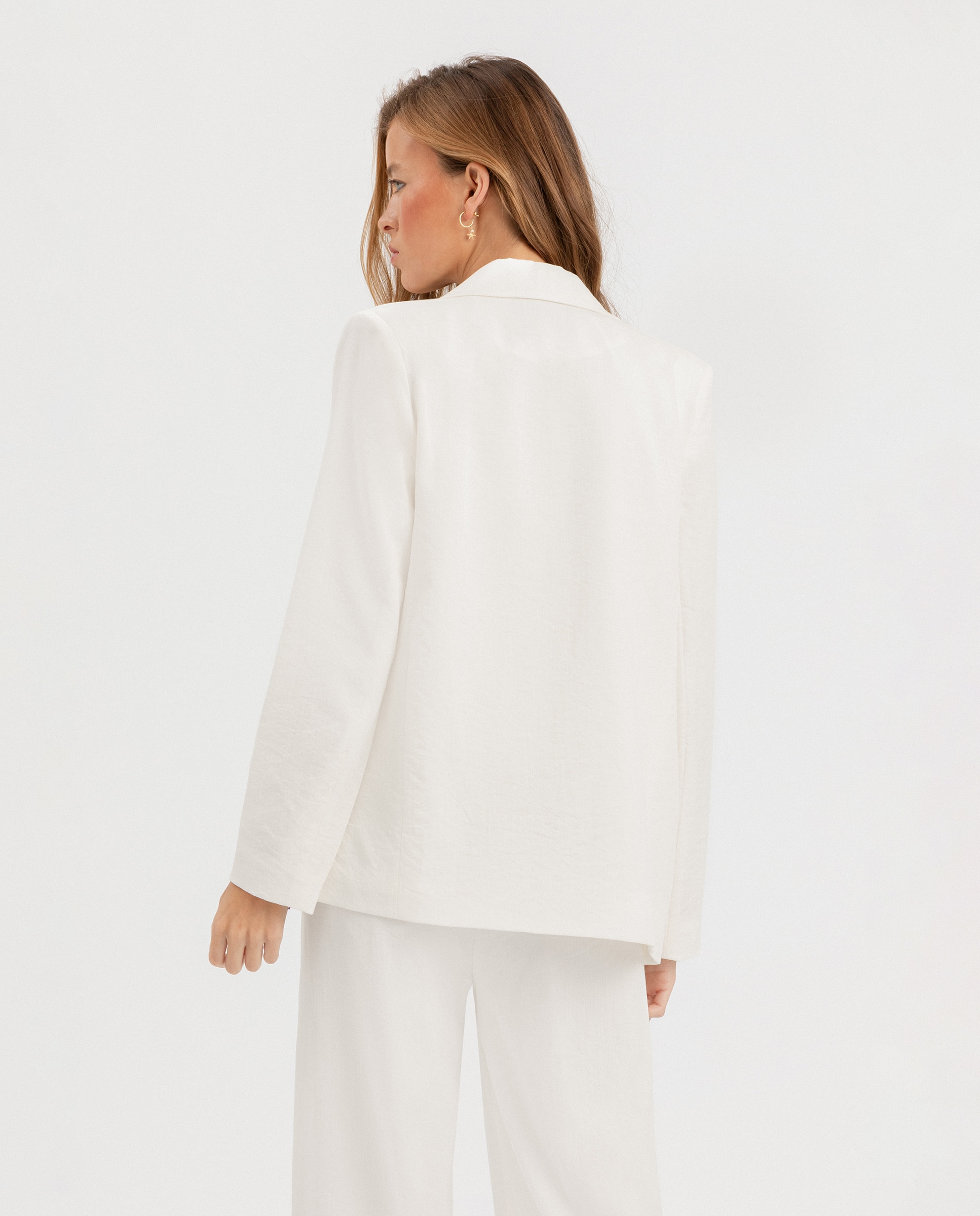 Blazer com Corte a Direito e Gola com Lapela e Manga Comprida Branco-2