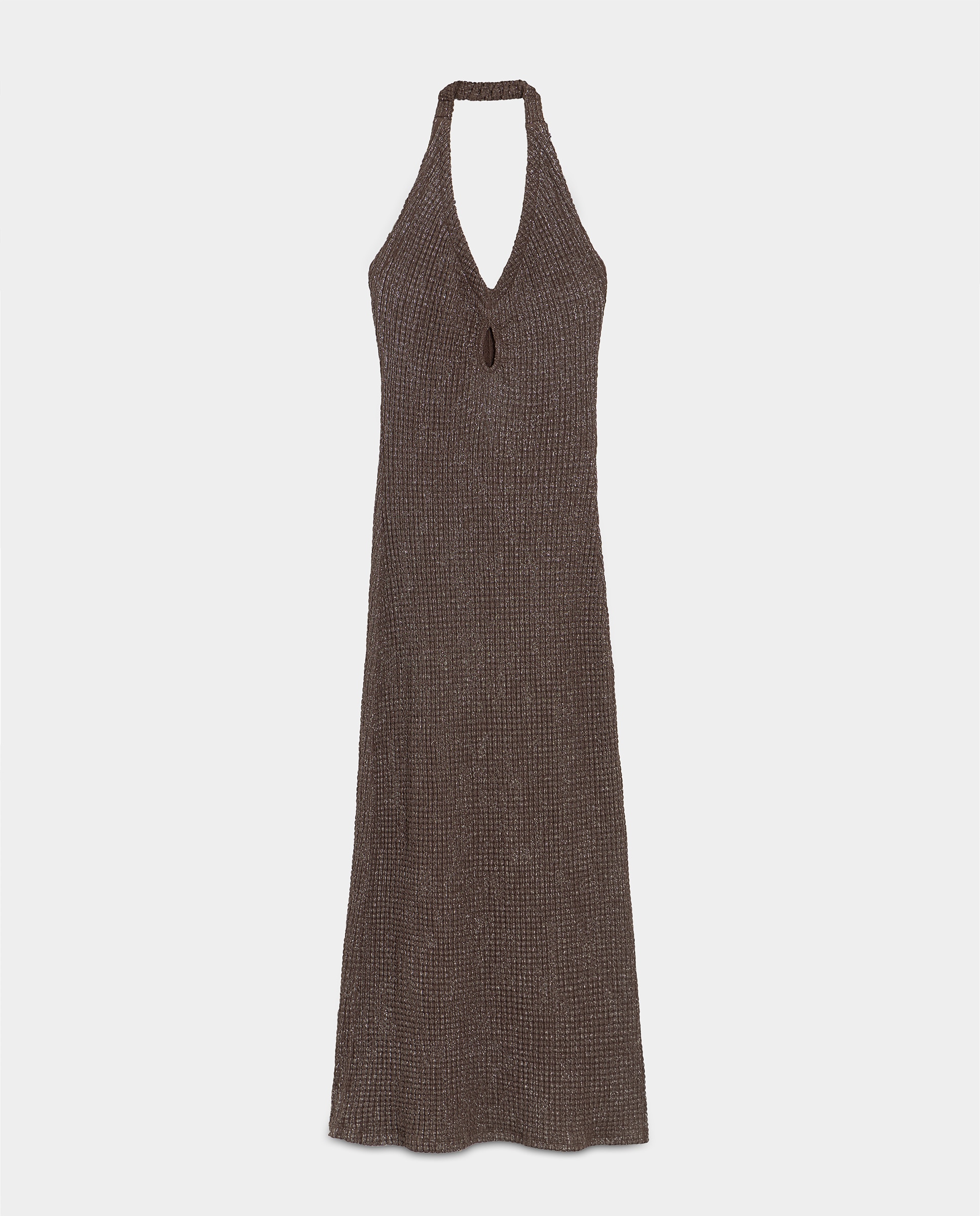 Vestido Comprido com Textura Castanho-5