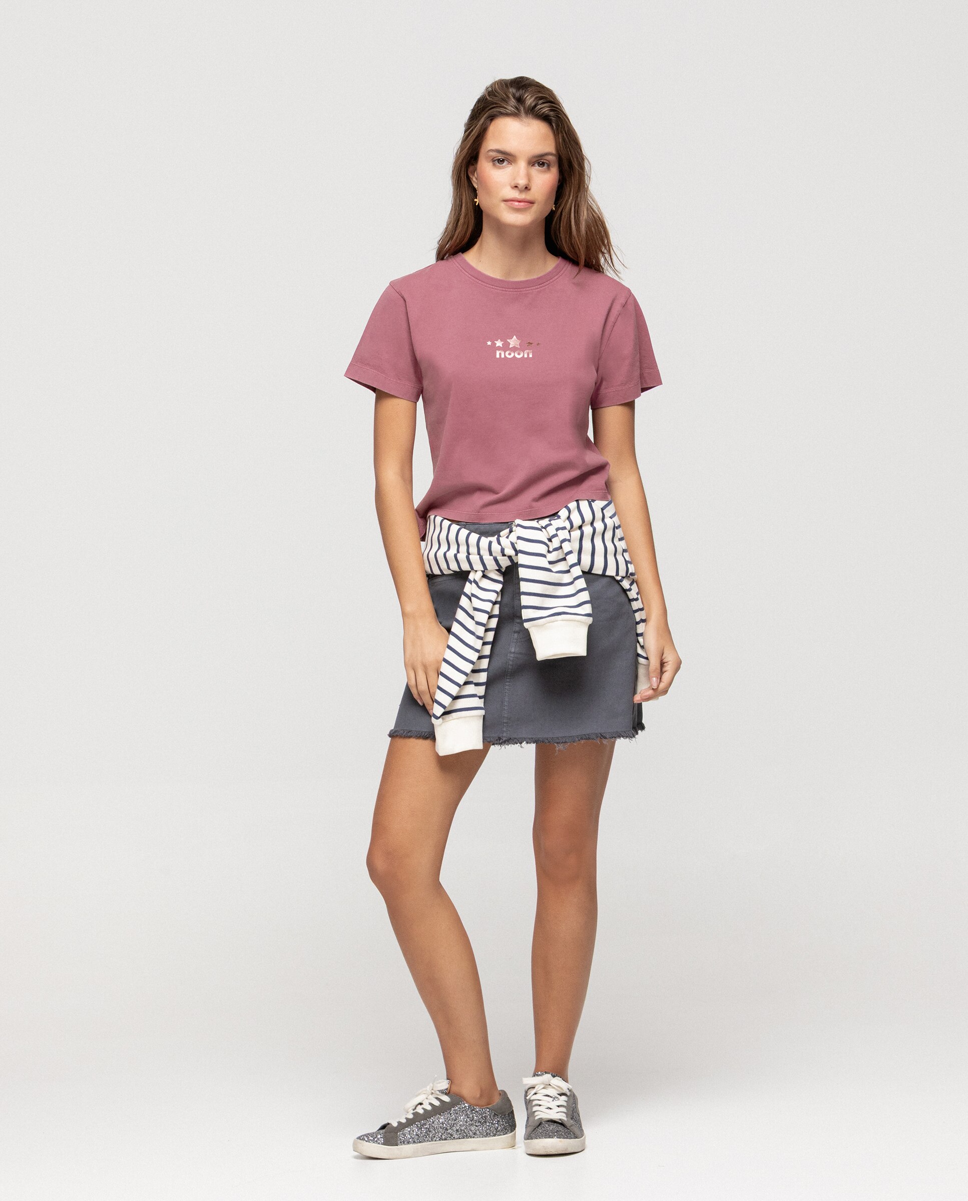 T-shirt com Logo Frontal e Gola Redonda Rosa-claro-3