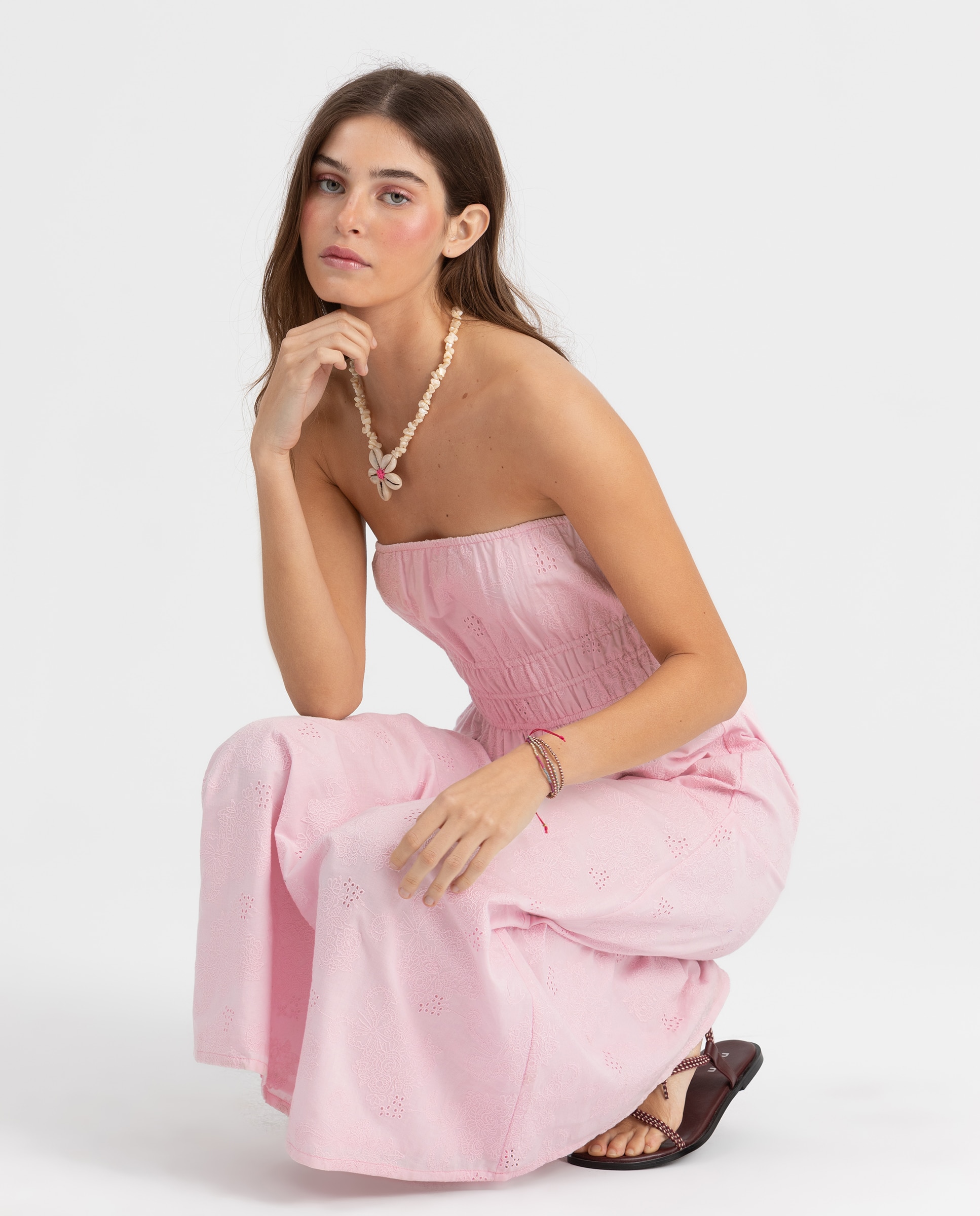 Vestido Midi sem Mangas Rosa-claro-2