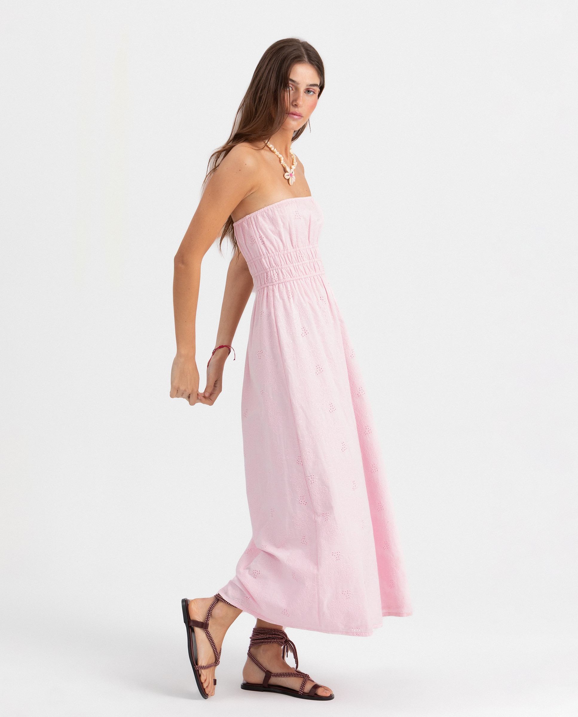 Vestido Midi sem Mangas Rosa-claro-3