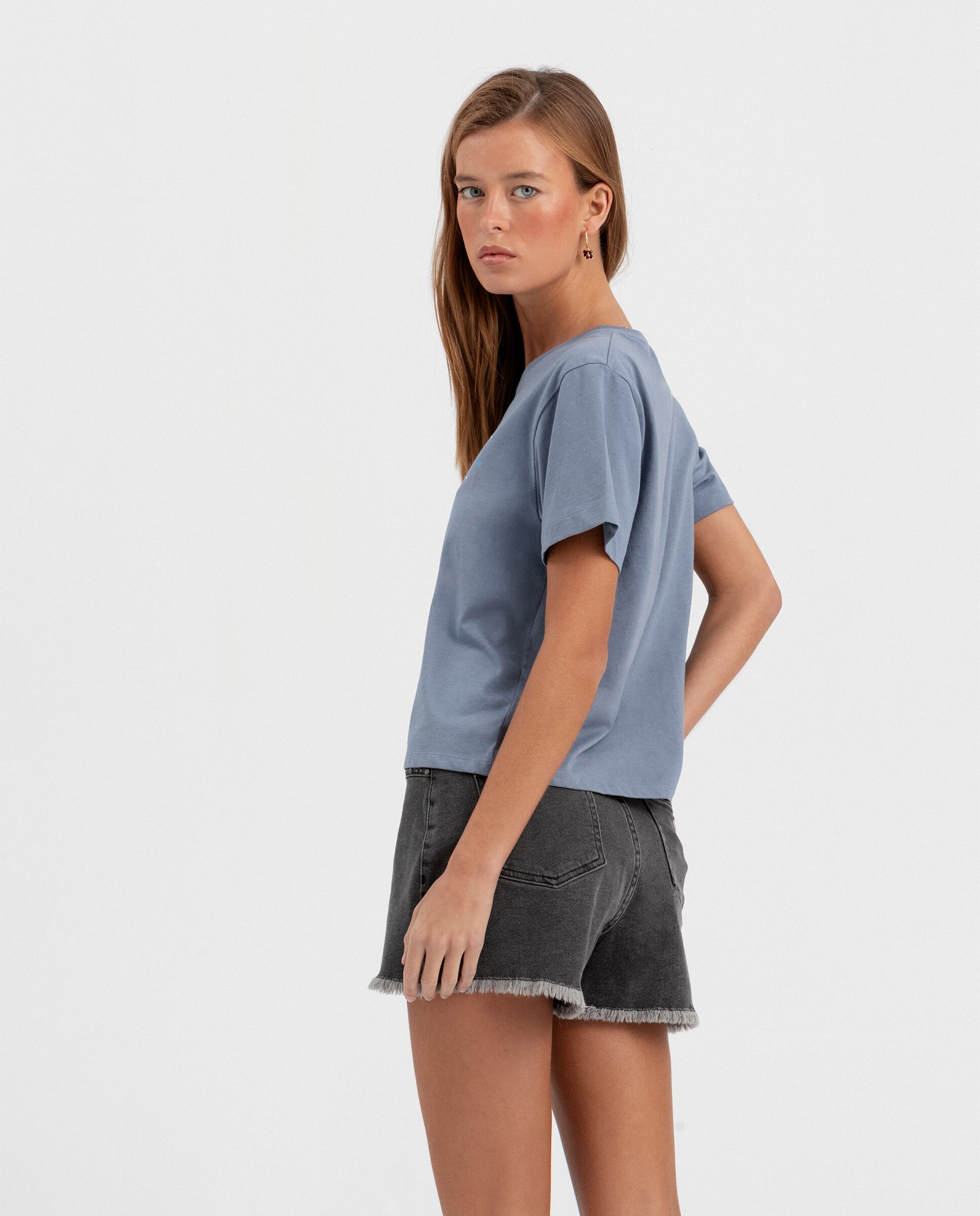 T-shirt Básica com Logo Azul-2