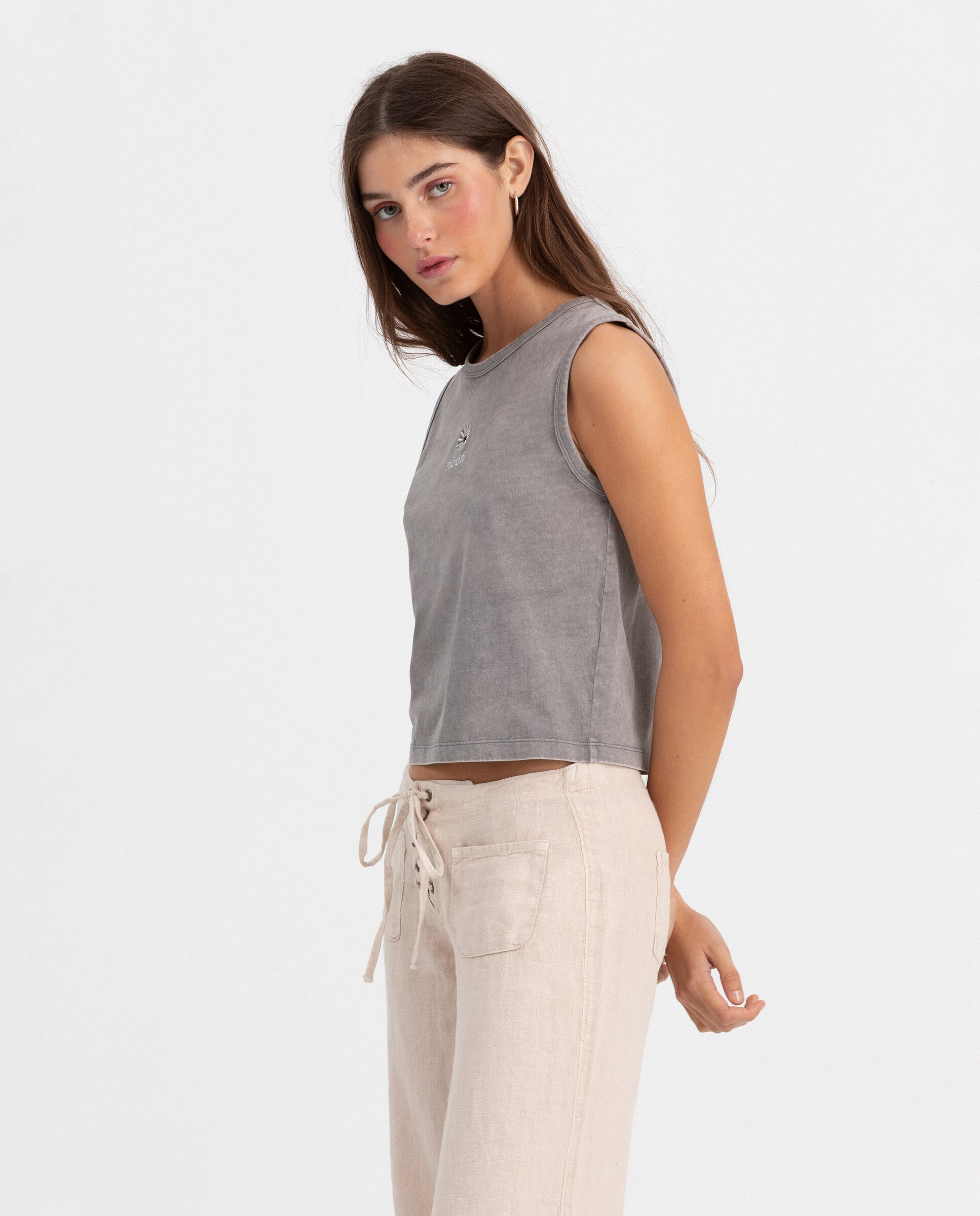 T-shirt de Alças com Logo Cinzento-claro-3