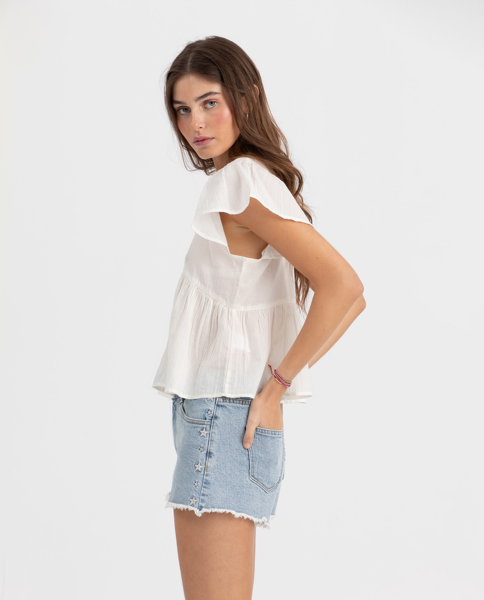 Blusa Fluida com Manga Curta Cru-2