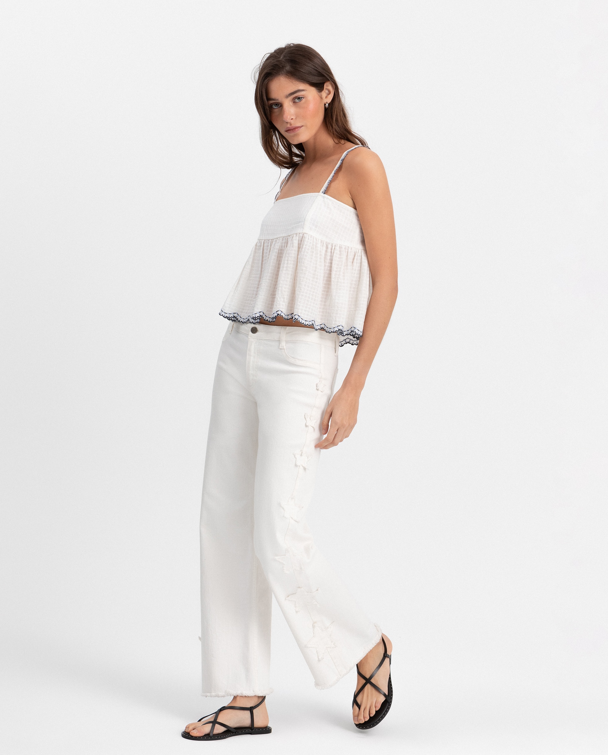 Top com Alças e Detalhes Bordados Branco-4