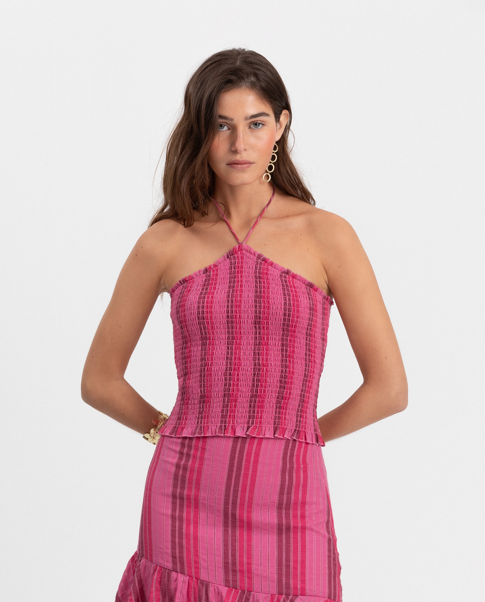 Imagem 0 de Top Franzido com Estampado Às Riscas