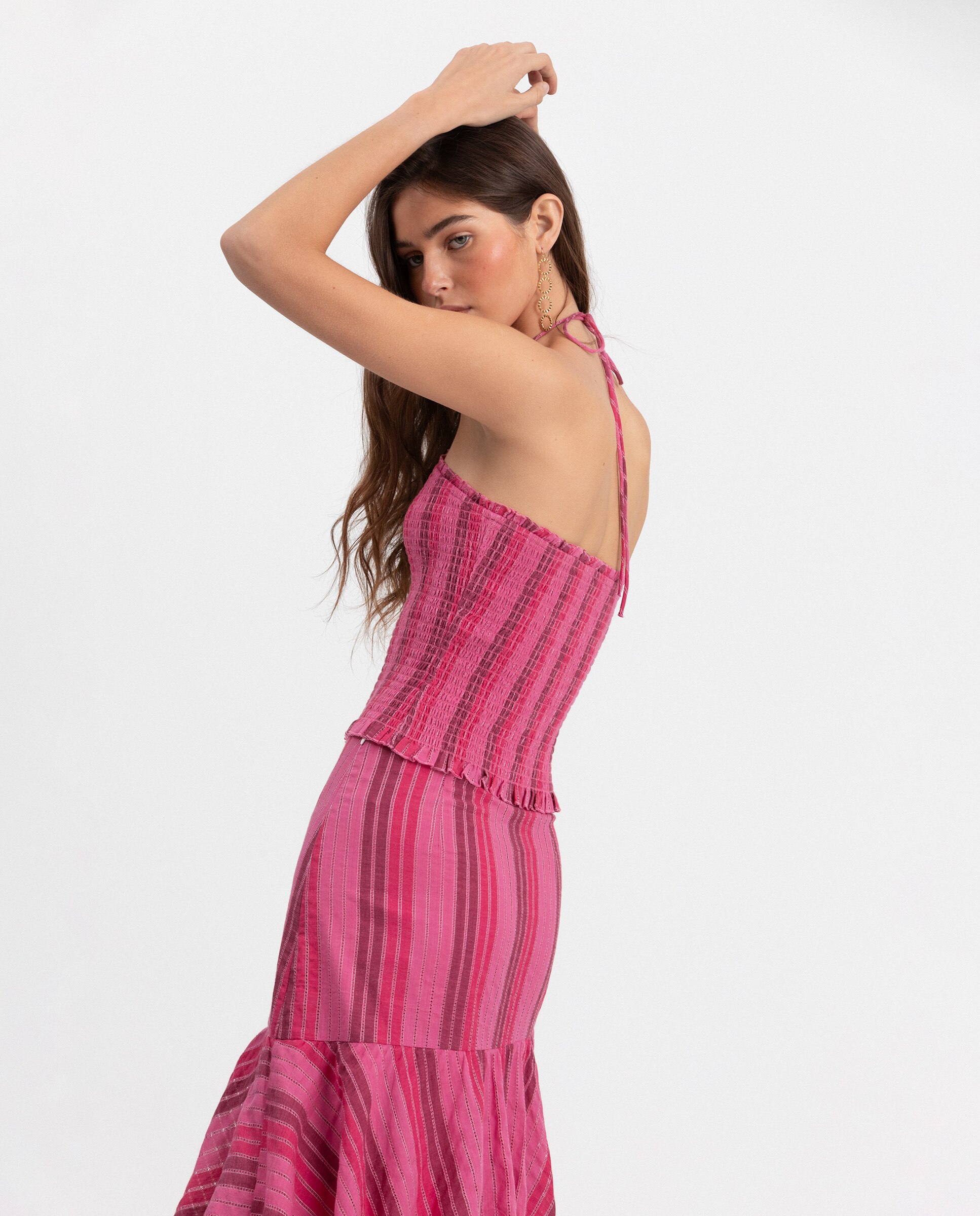Top Franzido com Estampado Às Riscas Fúcsia-3