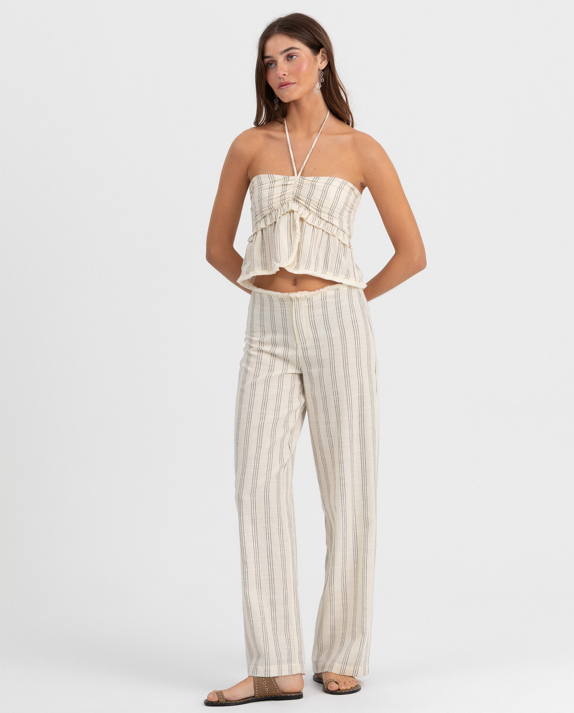 Imagem 0 de Calças Largas Desfiadas Às Riscas