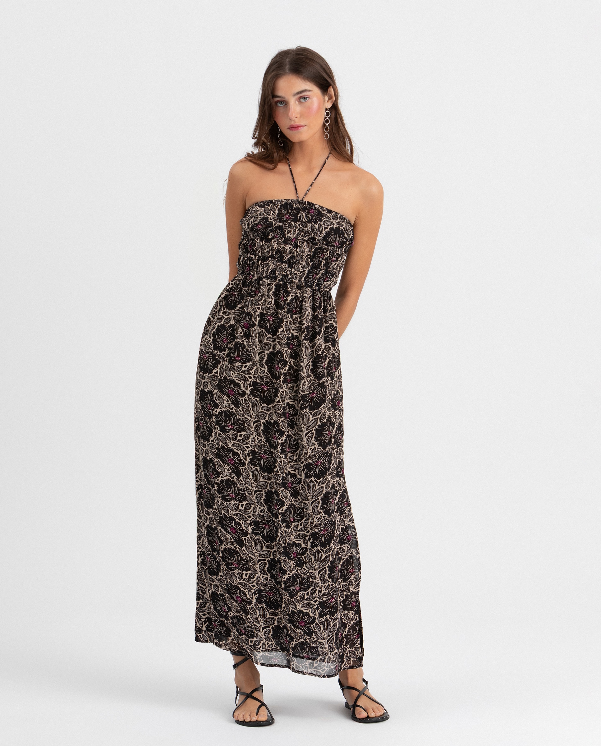 Imagem 0 de Vestido Midi com Elásticos Estampado