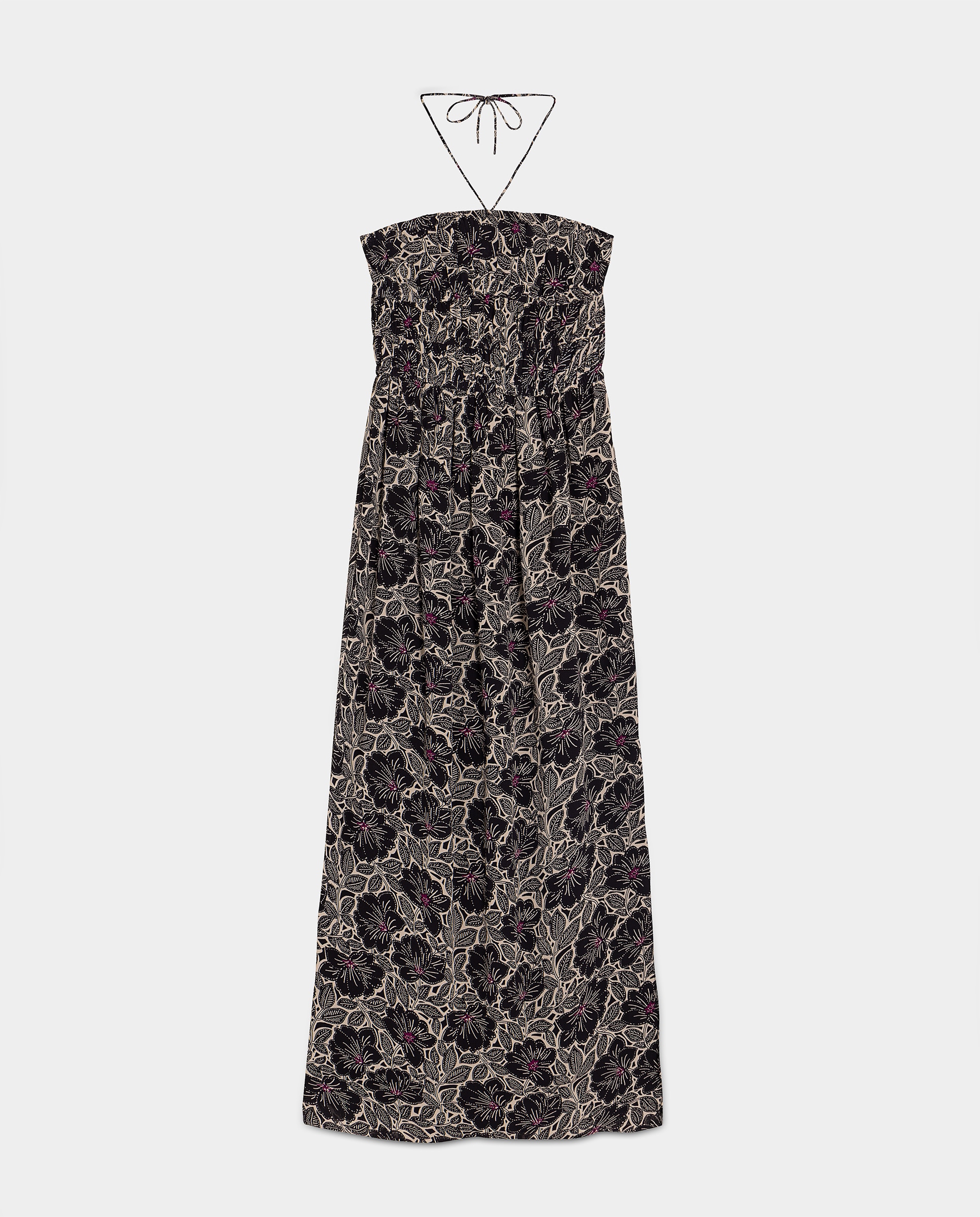 Vestido Midi com Elásticos Estampado Preto-5