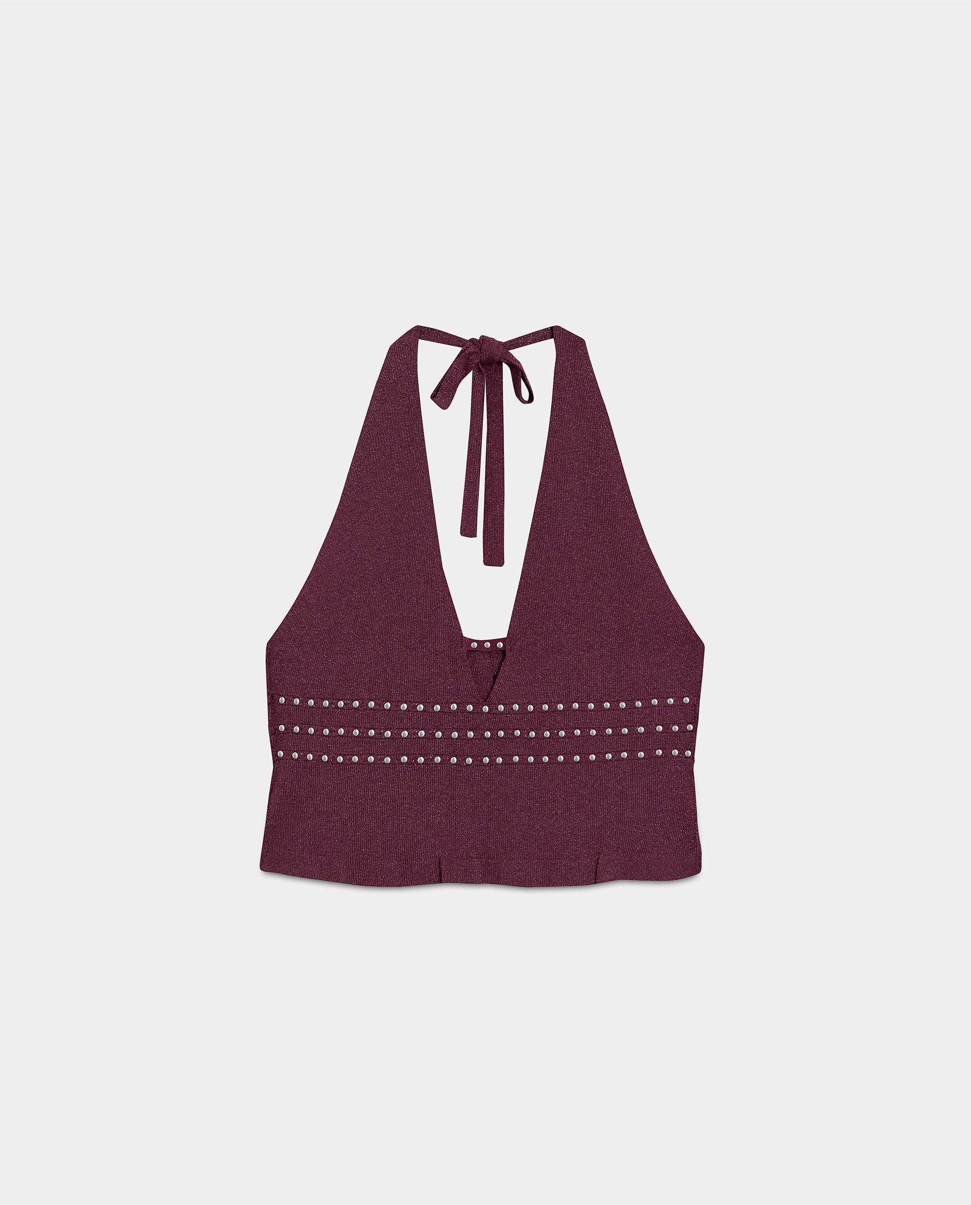 Top com Gola Halter e Detalhe de Tachas Bordeaux-5