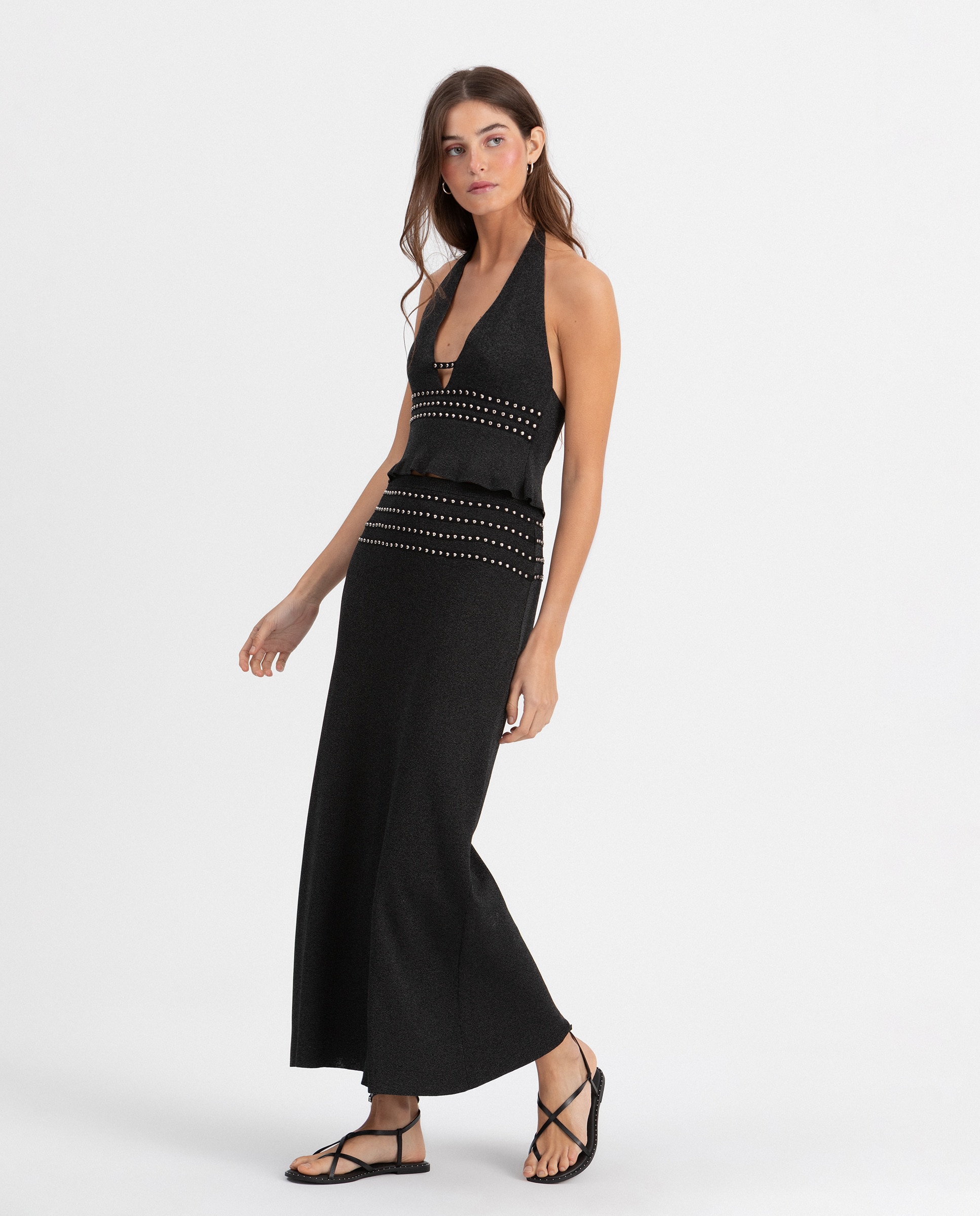 Saia Midi com Tachas Preto-3