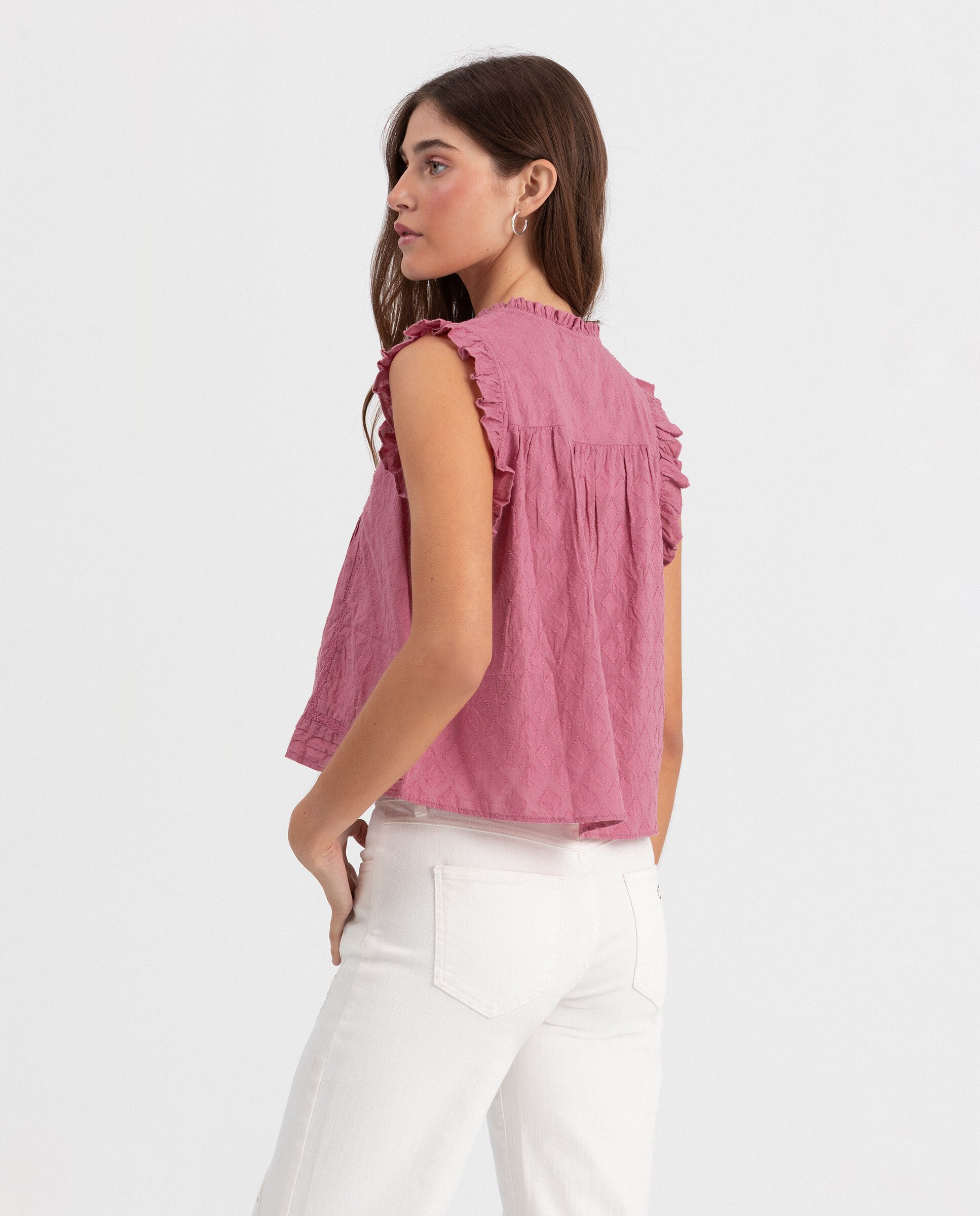 Blusa com Decote em V Rosa-2