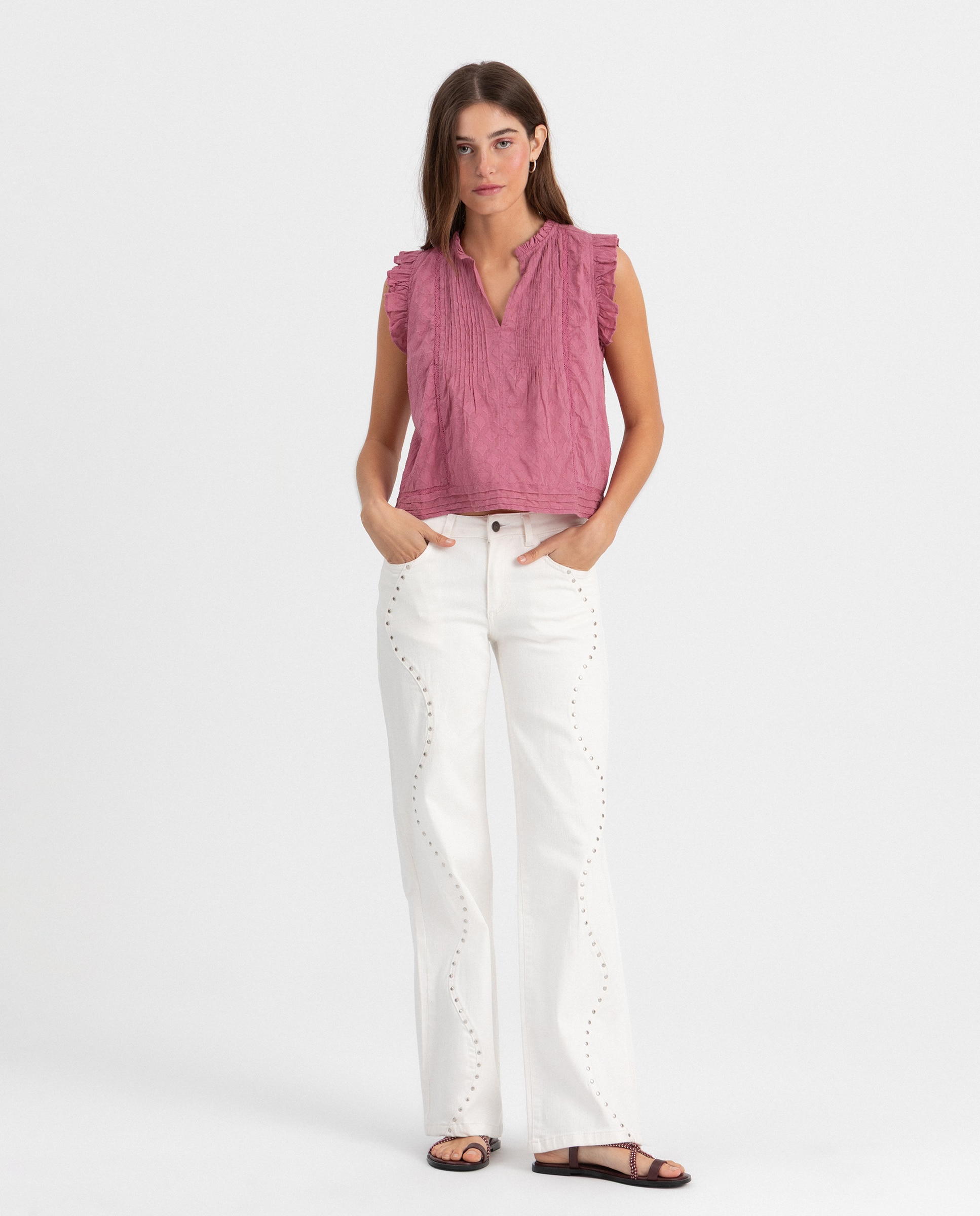 Blusa com Decote em V Rosa-4
