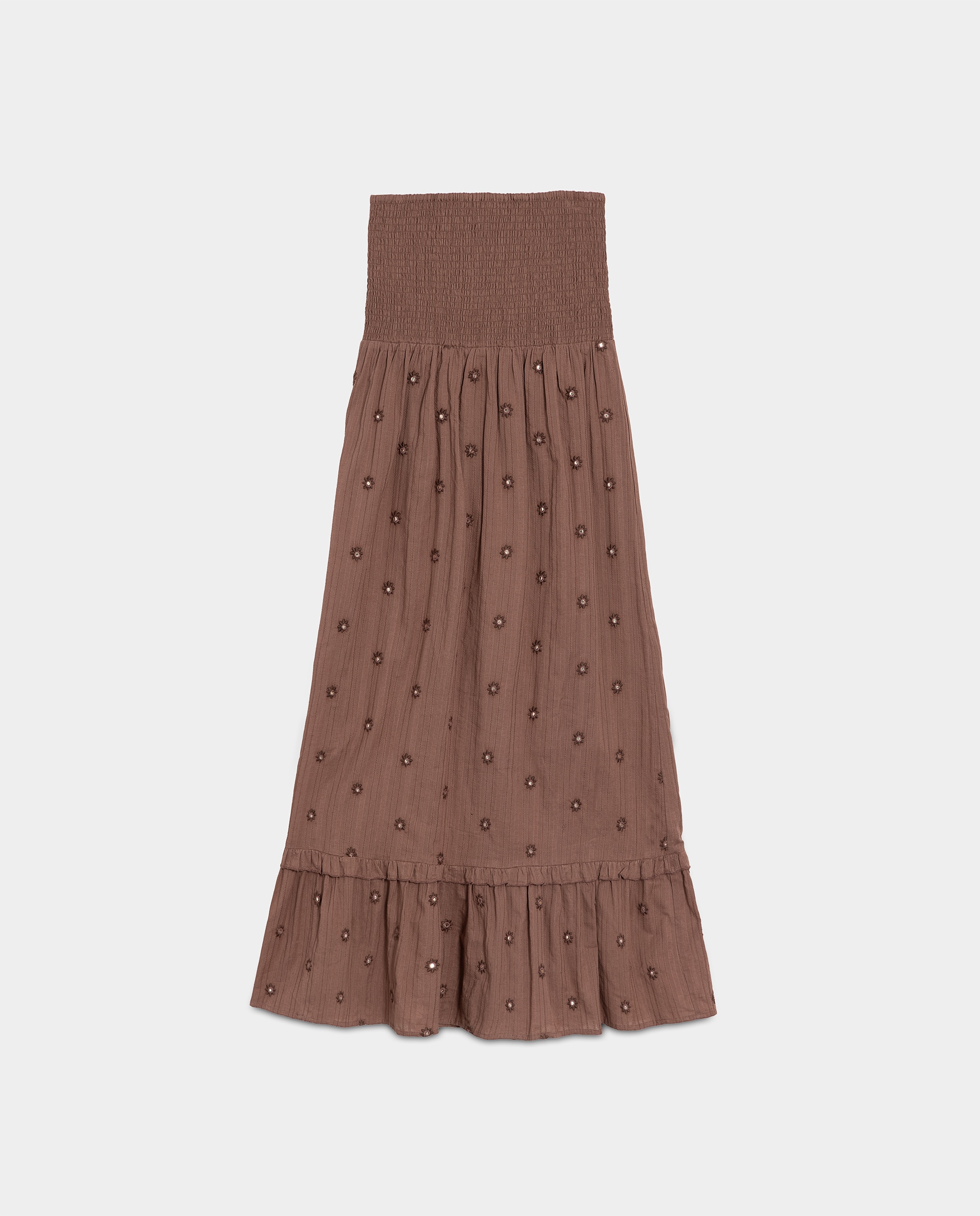 Vestido Midi com Espelhos Bordados Castanho-5
