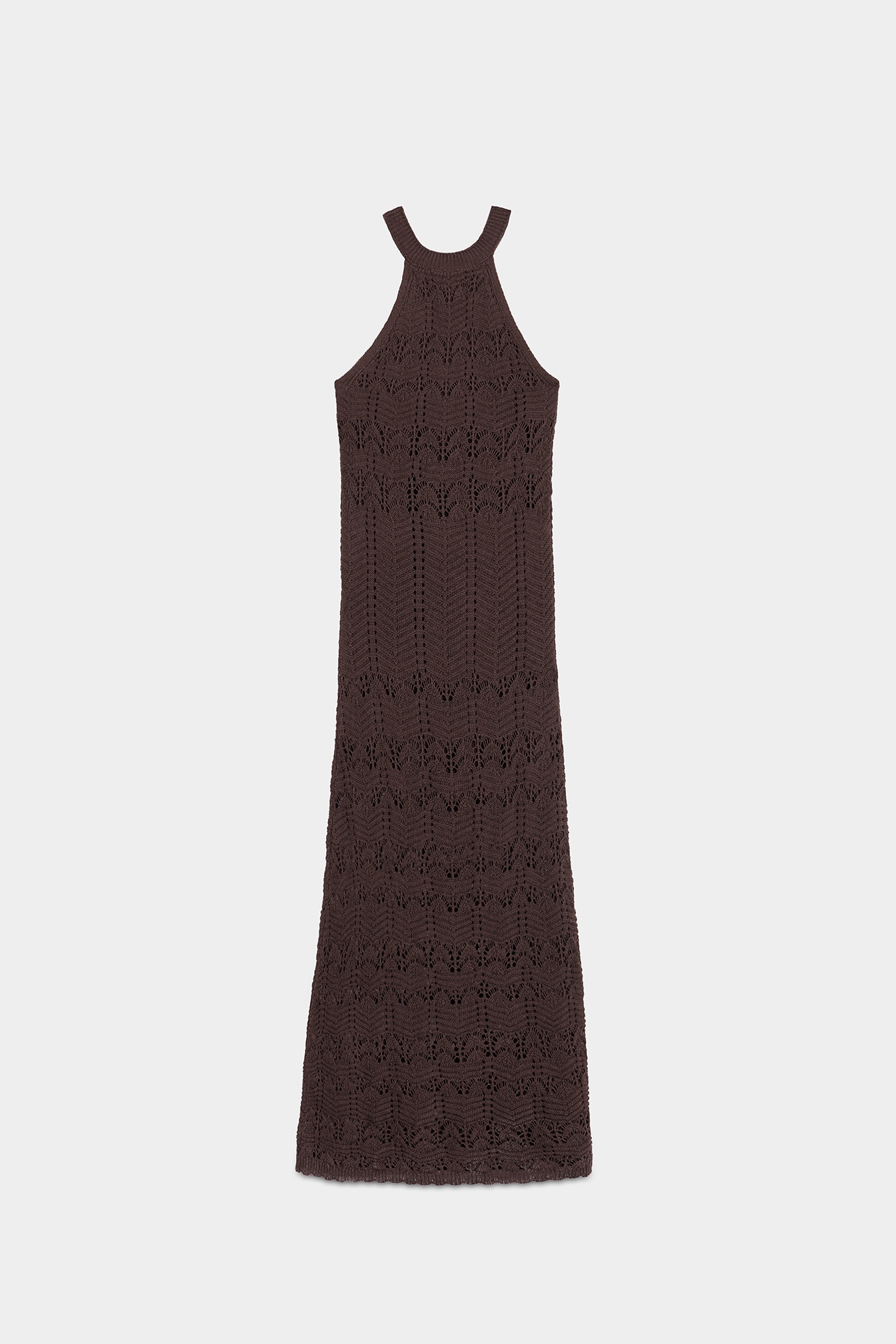 Vestido Midi Halter de Crochet Castanho-4