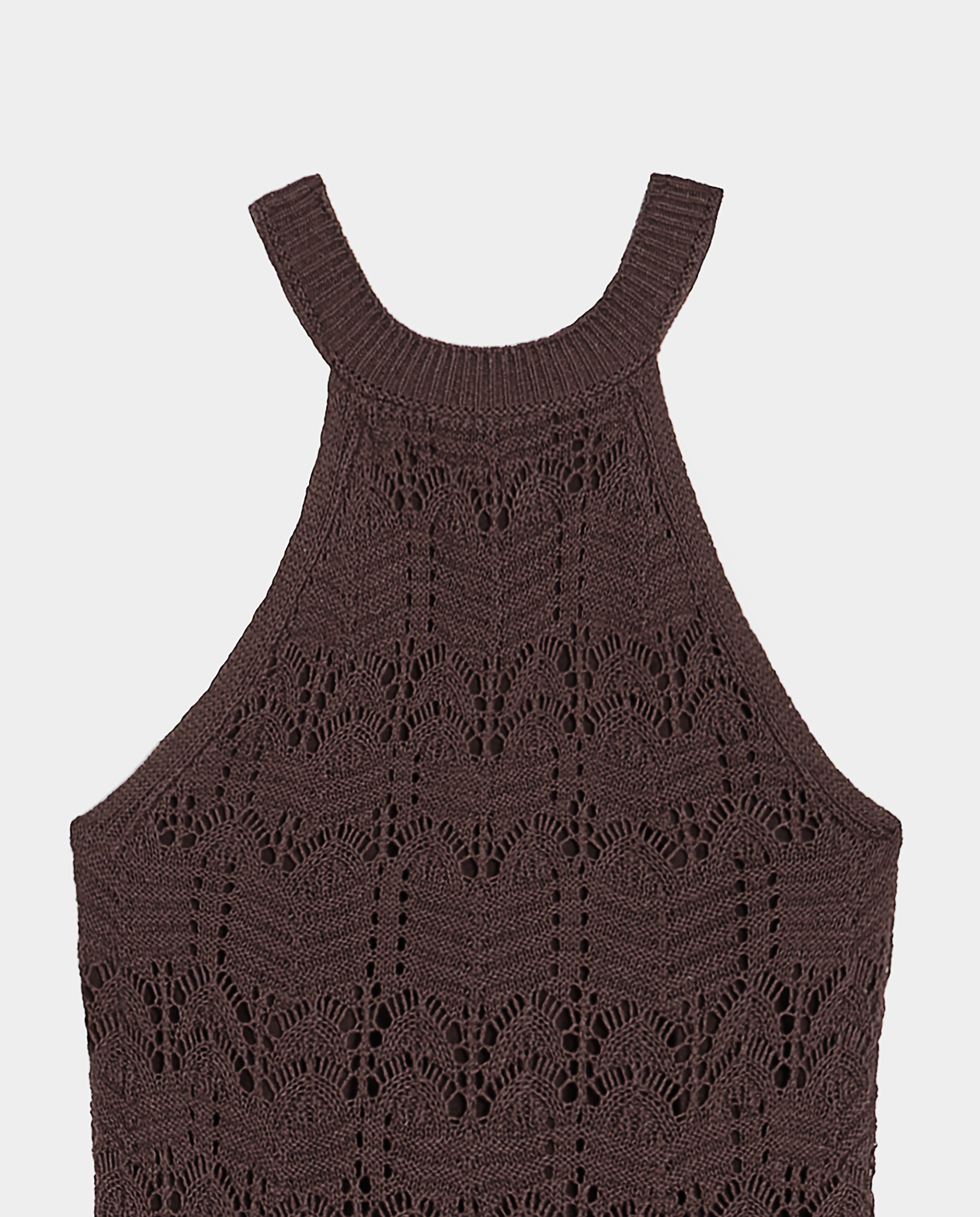 Vestido Midi Halter de Crochet Castanho-5