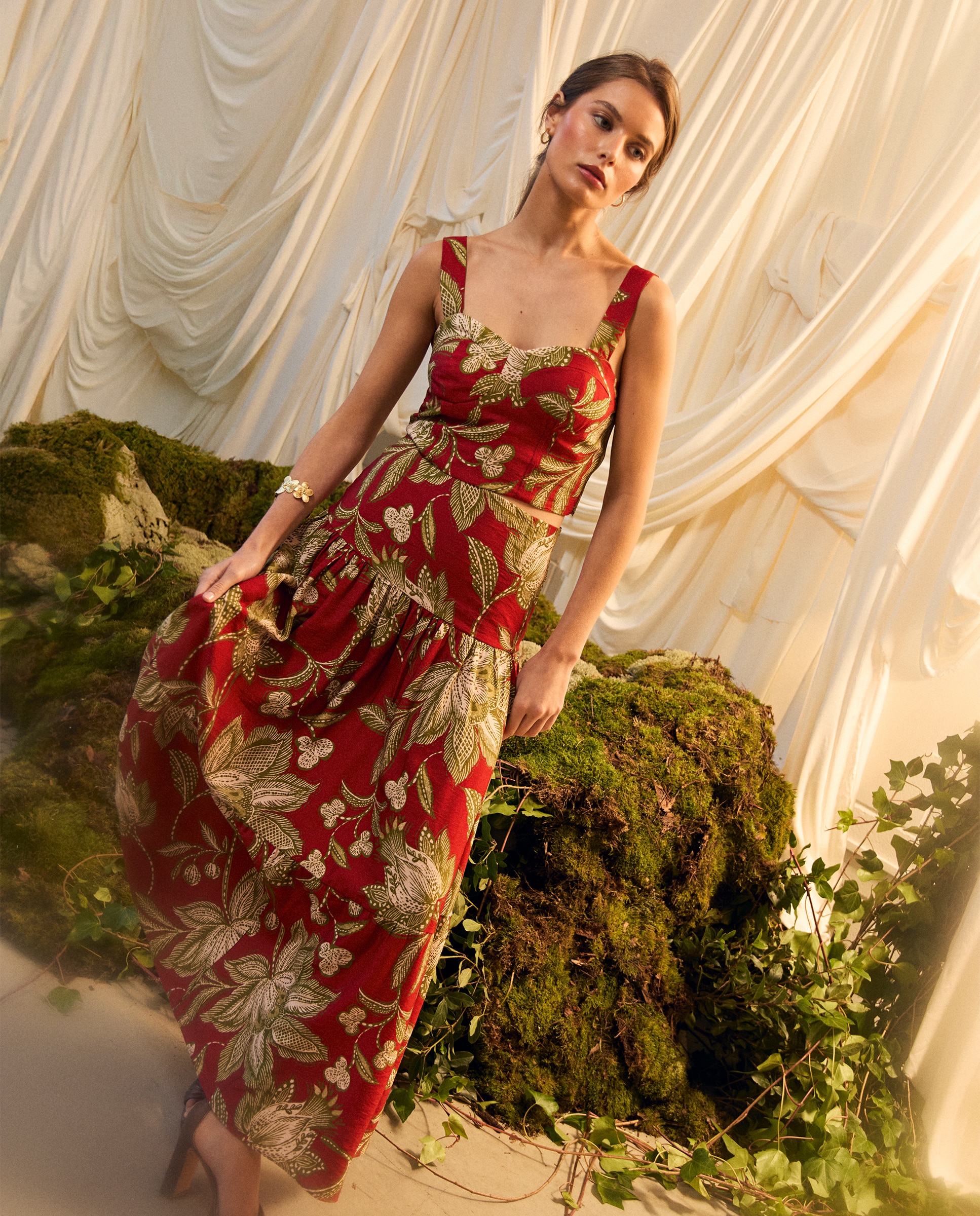 Saia Midi Franzida Vermelho-4