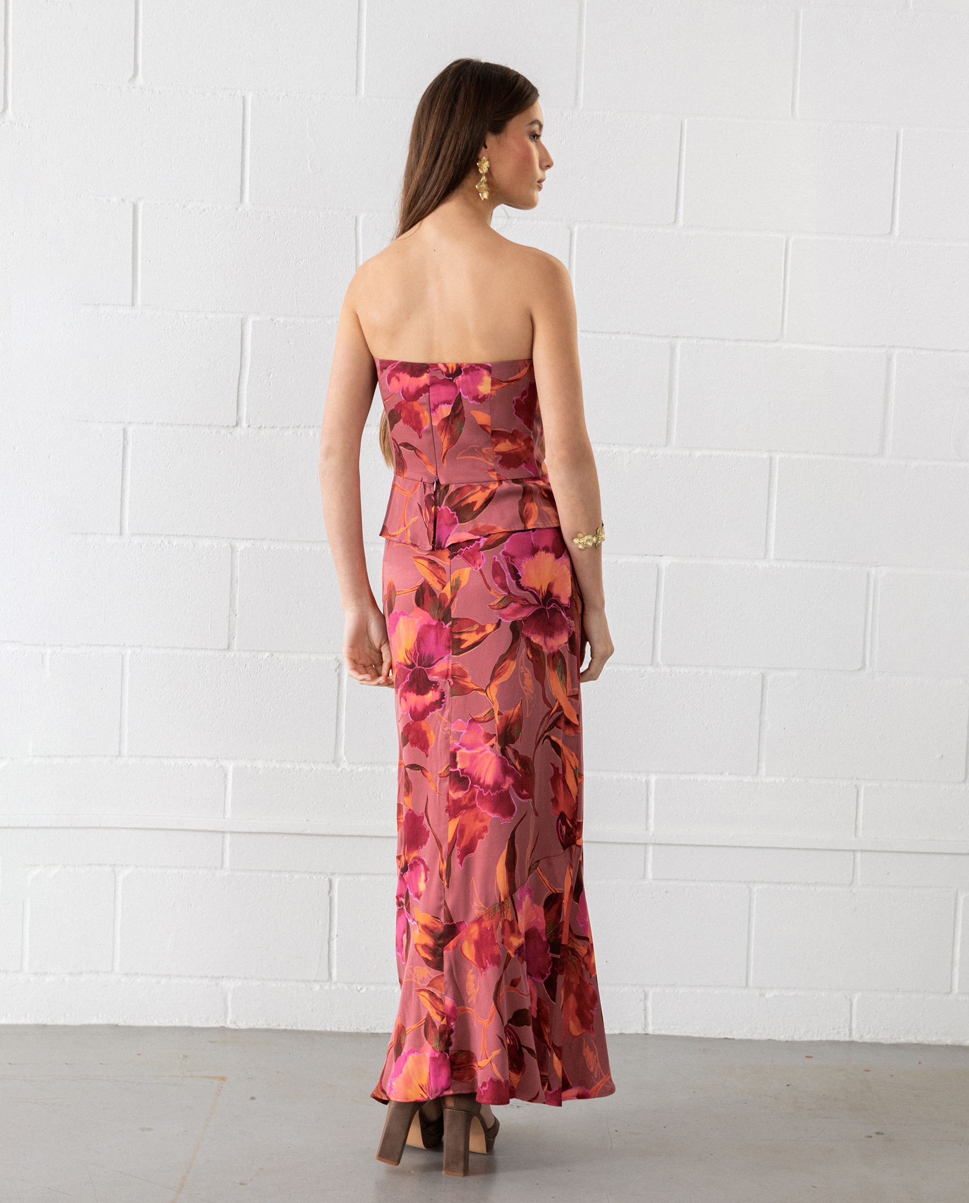 Saia Midi Estampada com Folho Rosa-2
