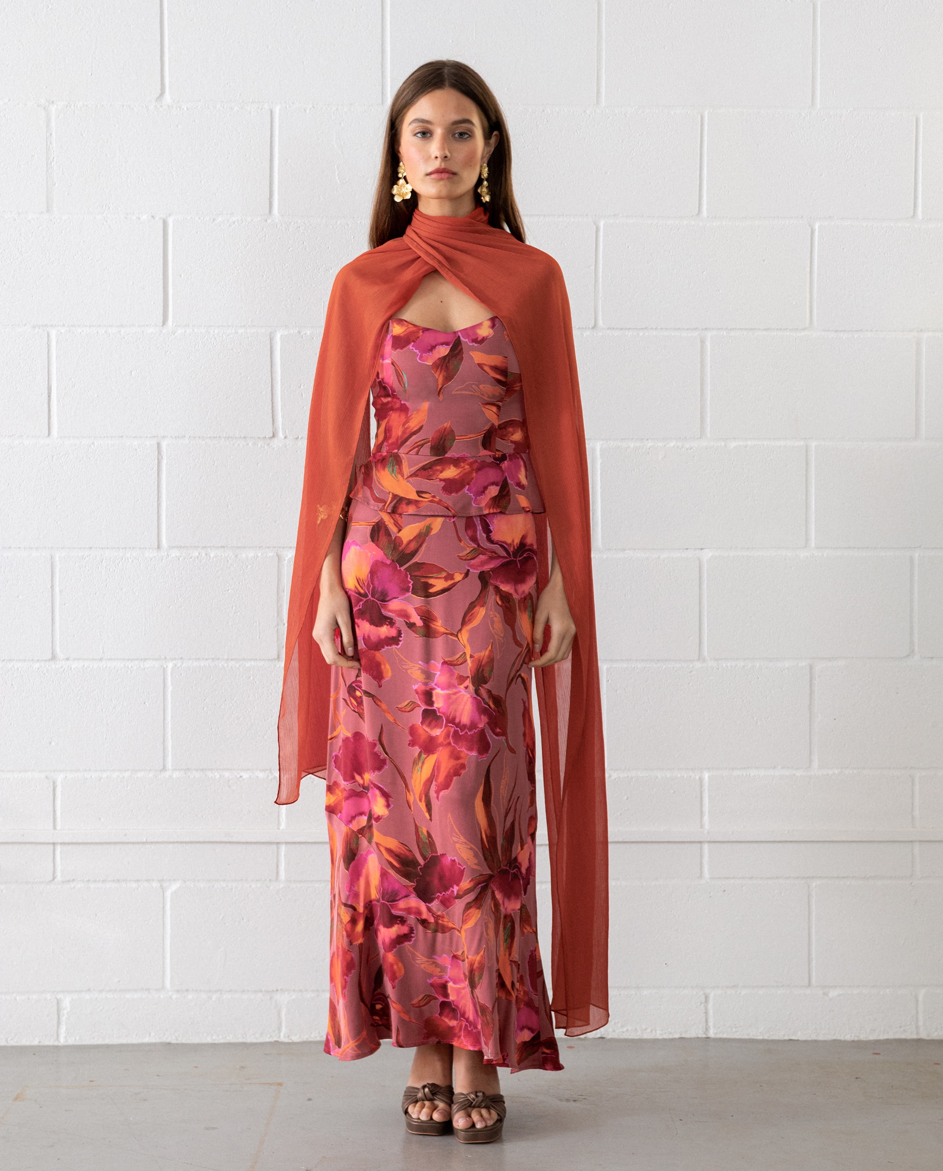 Saia Midi Estampada com Folho Rosa-3
