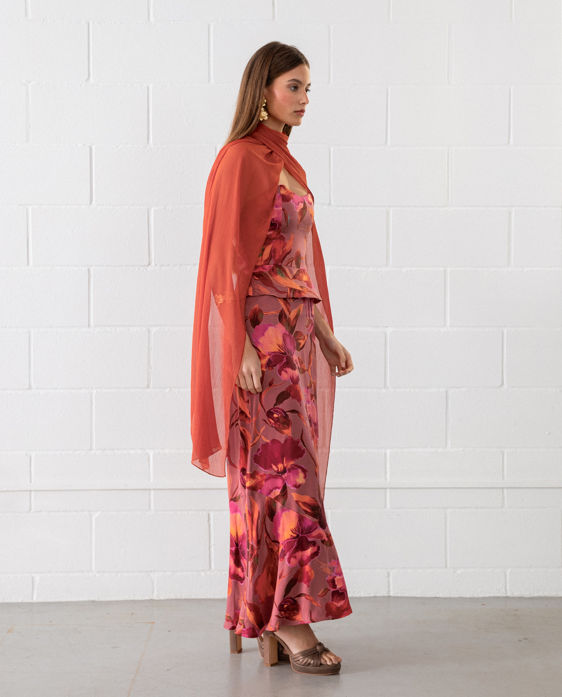 Saia Midi Estampada com Folho Rosa-4