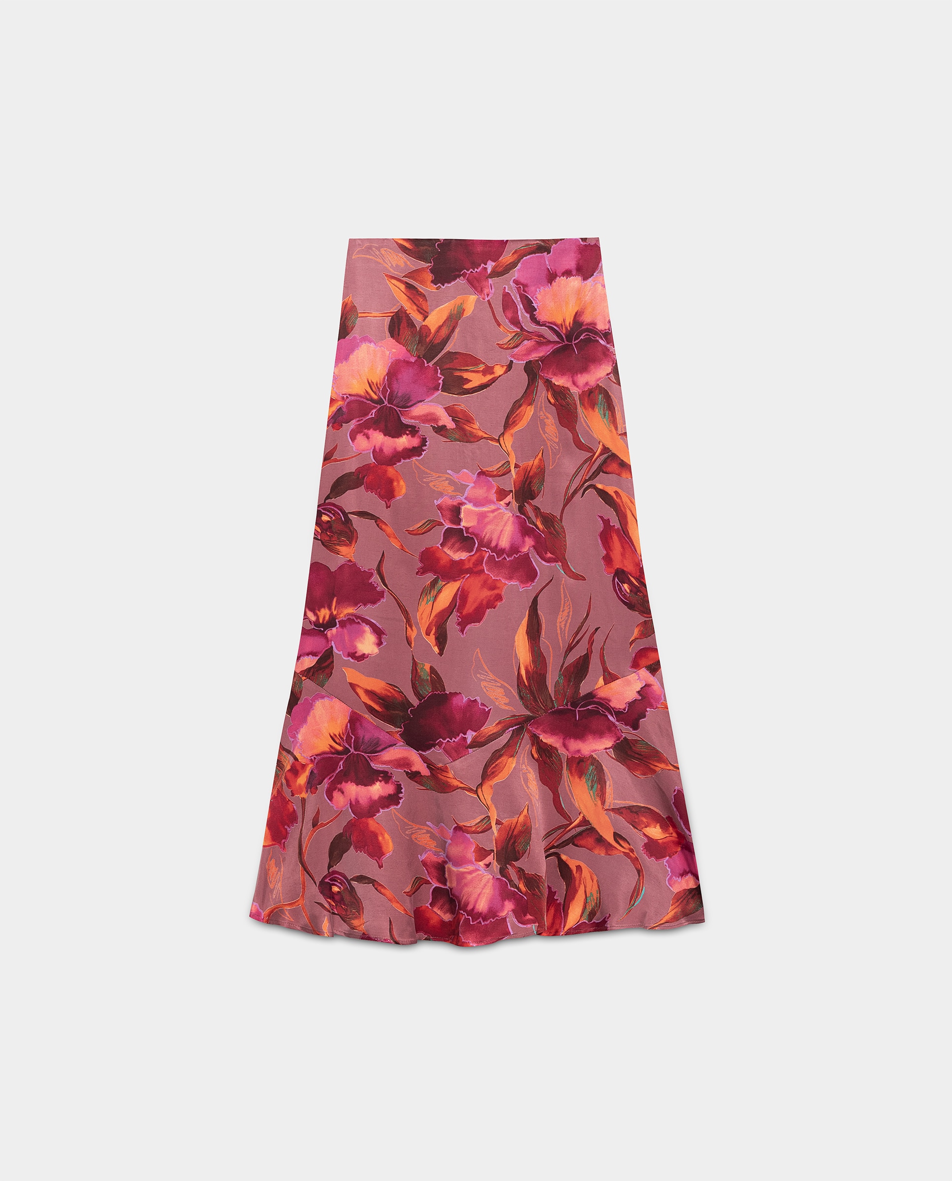 Saia Midi Estampada com Folho Rosa-5